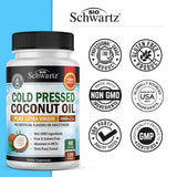 BioSchwartz Organic Coconut Oil Softgels with coconut background