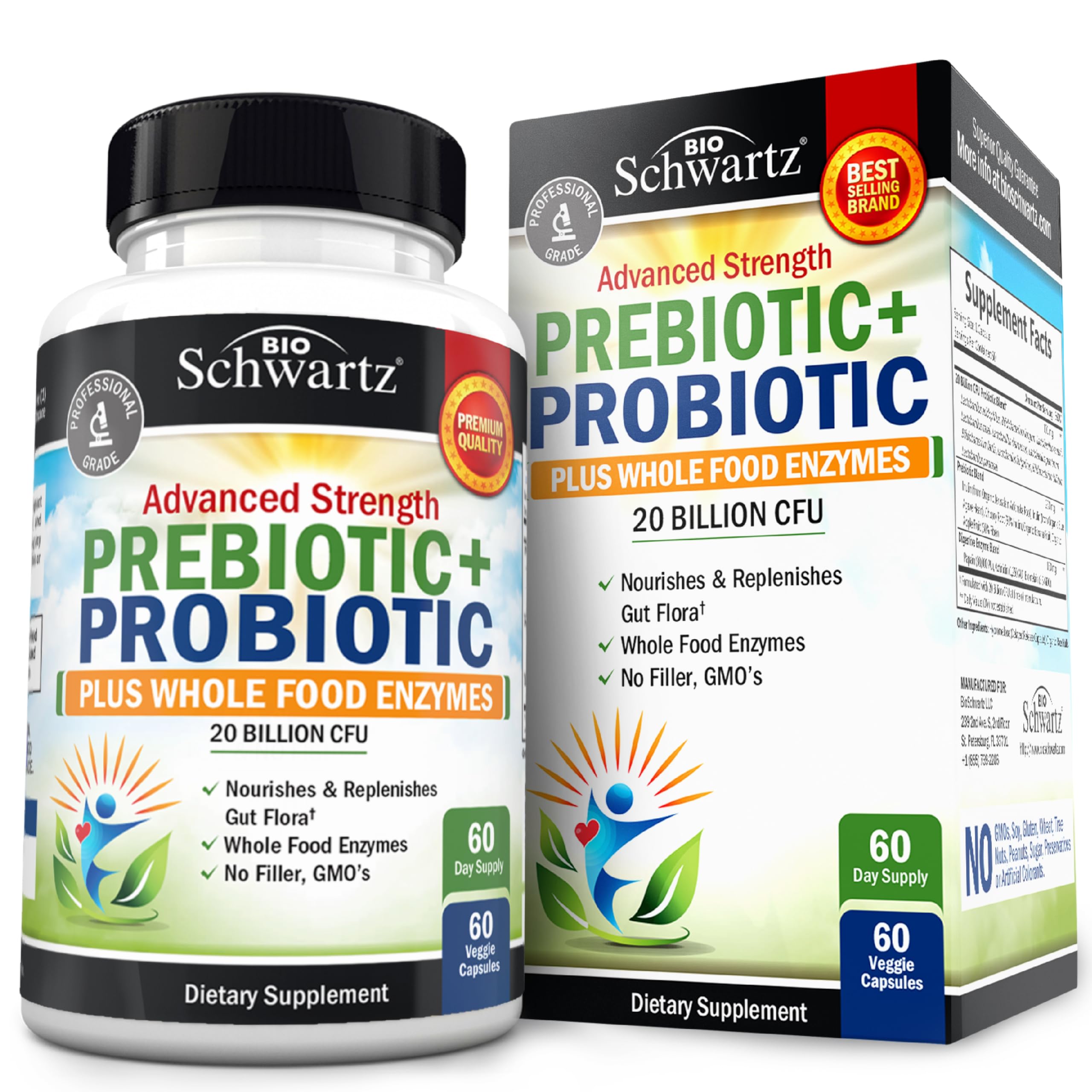 BioSchwartz Probiotic and Prebiotic Supplement 30 capsules front view