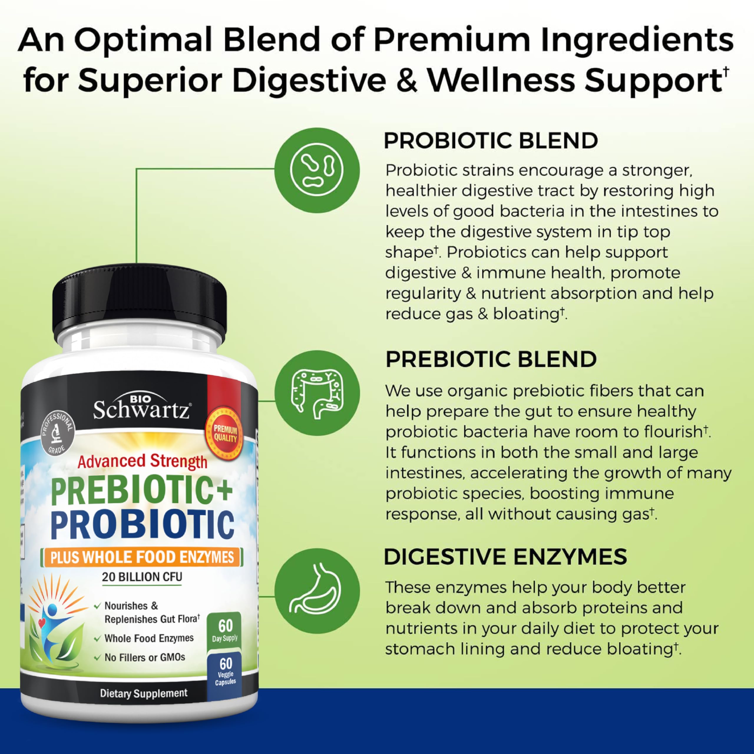 BioSchwartz Probiotic and Prebiotic Supplement capsule close-up