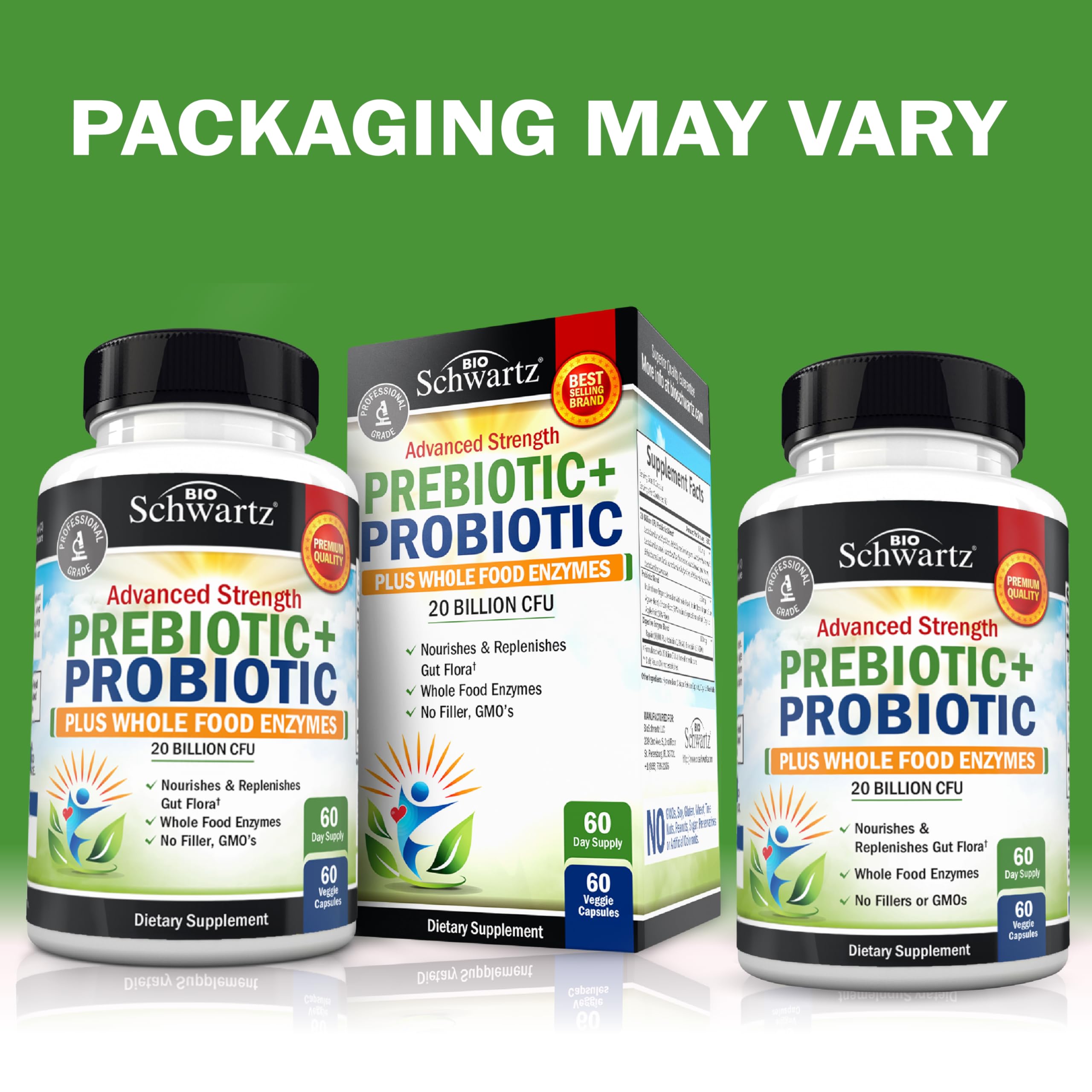BioSchwartz Probiotic and Prebiotic Supplement side view showing capsule