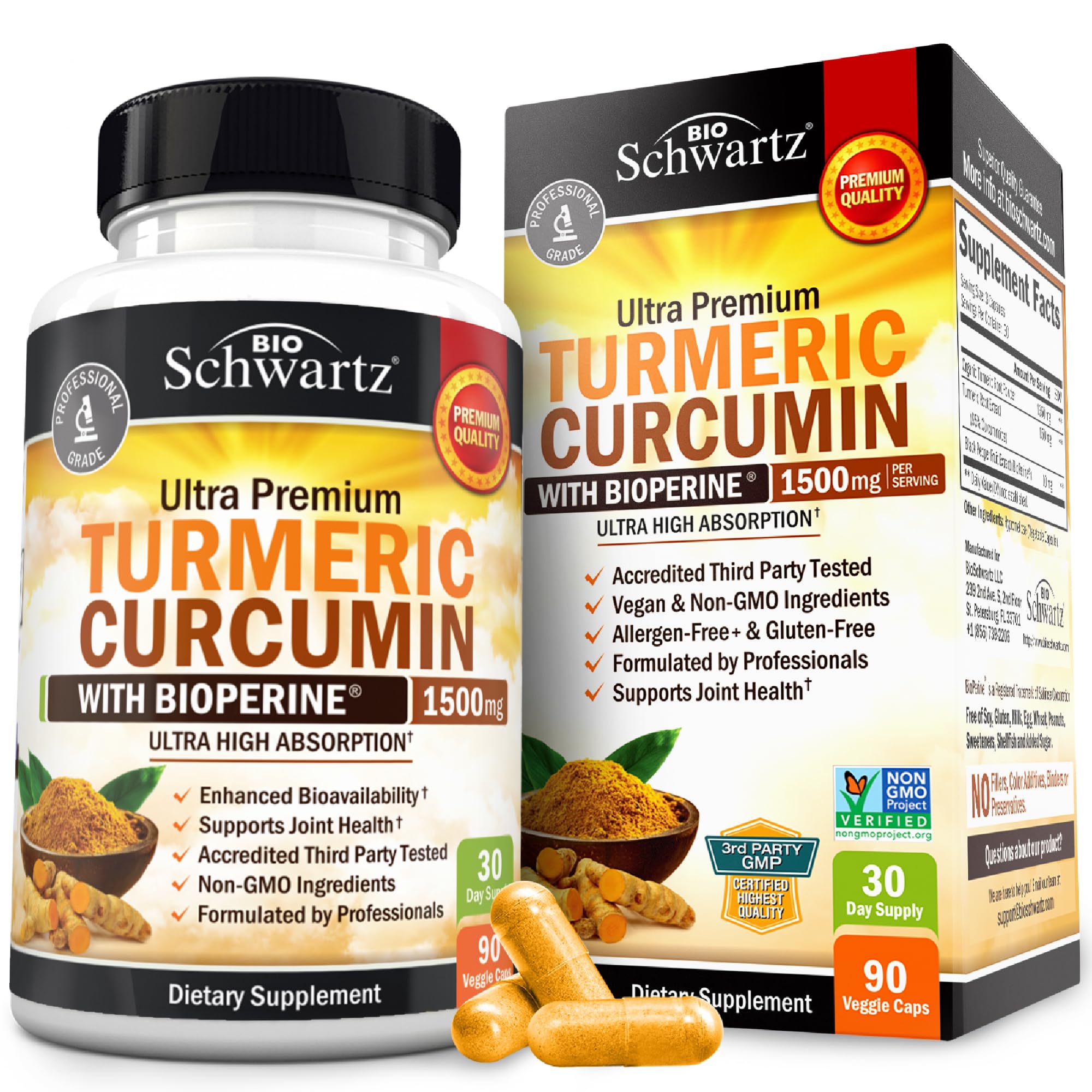 BioSchwartz Turmeric Curcumin 1500mg capsules front view