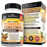 BioSchwartz Turmeric Curcumin 1500mg capsules on wooden table