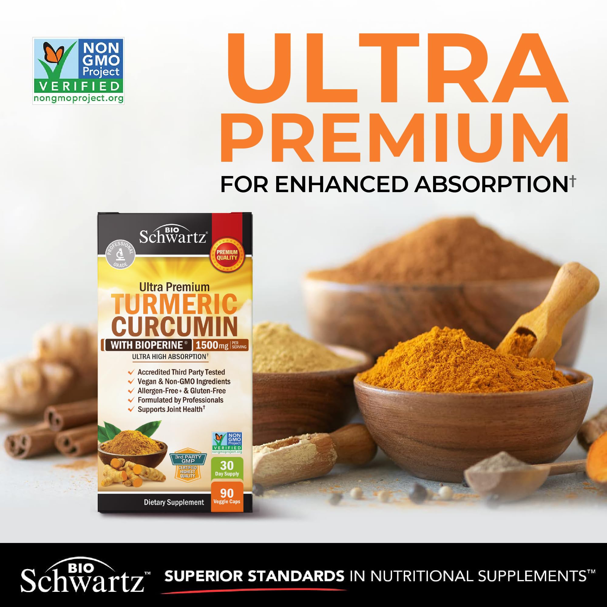 BioSchwartz Turmeric Curcumin 1500mg capsules side view
