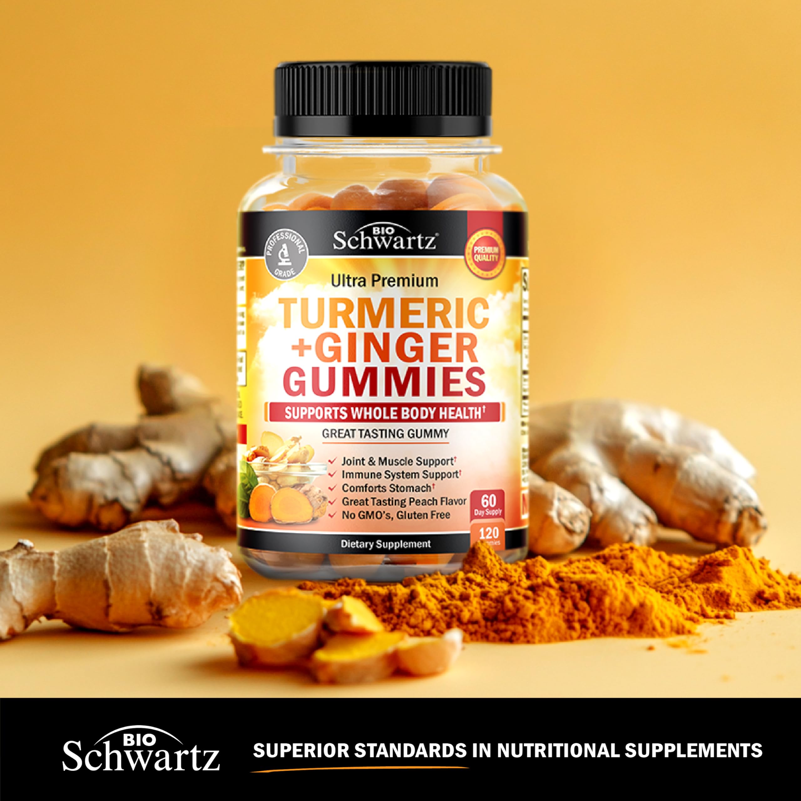 BioSchwartz Turmeric Curcumin & Ginger Gummies close-up of gummies