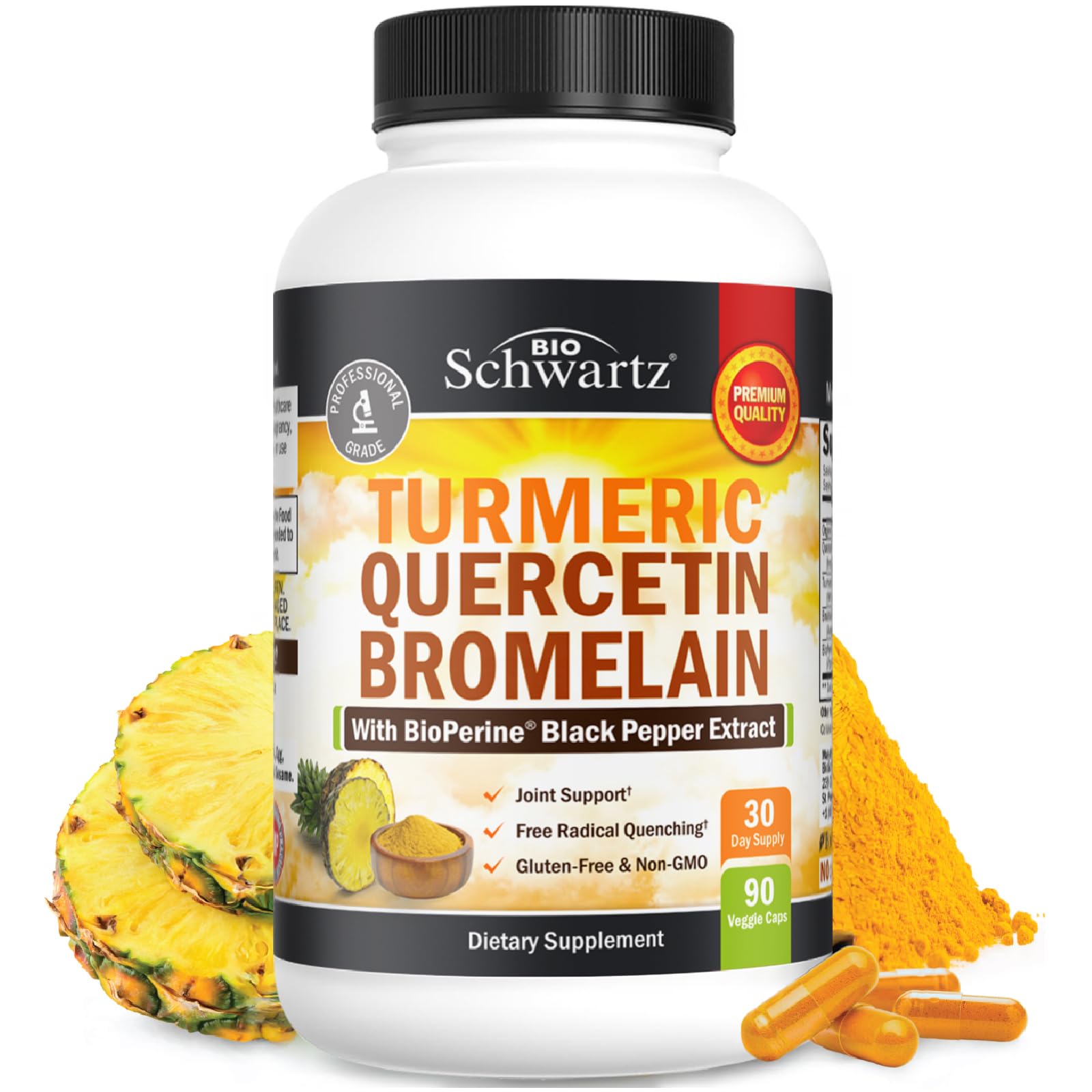 BioSchwartz Turmeric Curcumin Quercetin Bromelain bottle front view