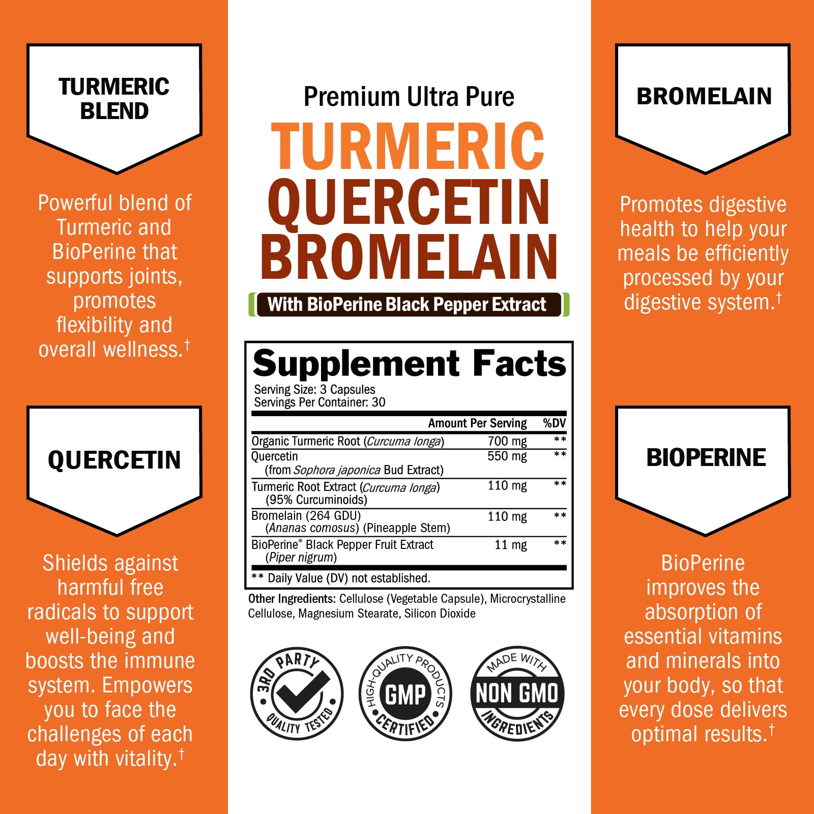 BioSchwartz Turmeric Curcumin Quercetin Bromelain bottle side view