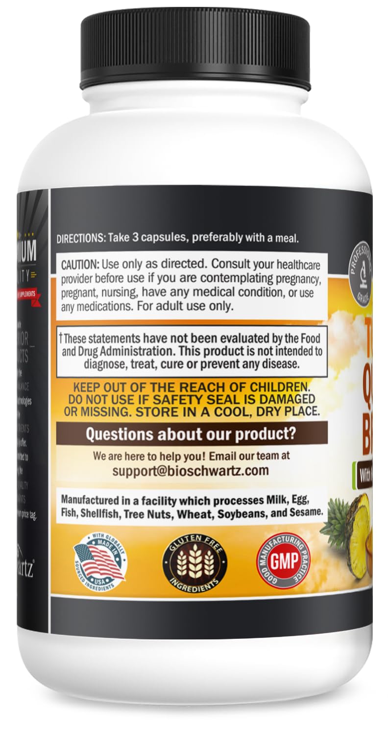 BioSchwartz Turmeric Curcumin Quercetin Bromelain capsule in hand