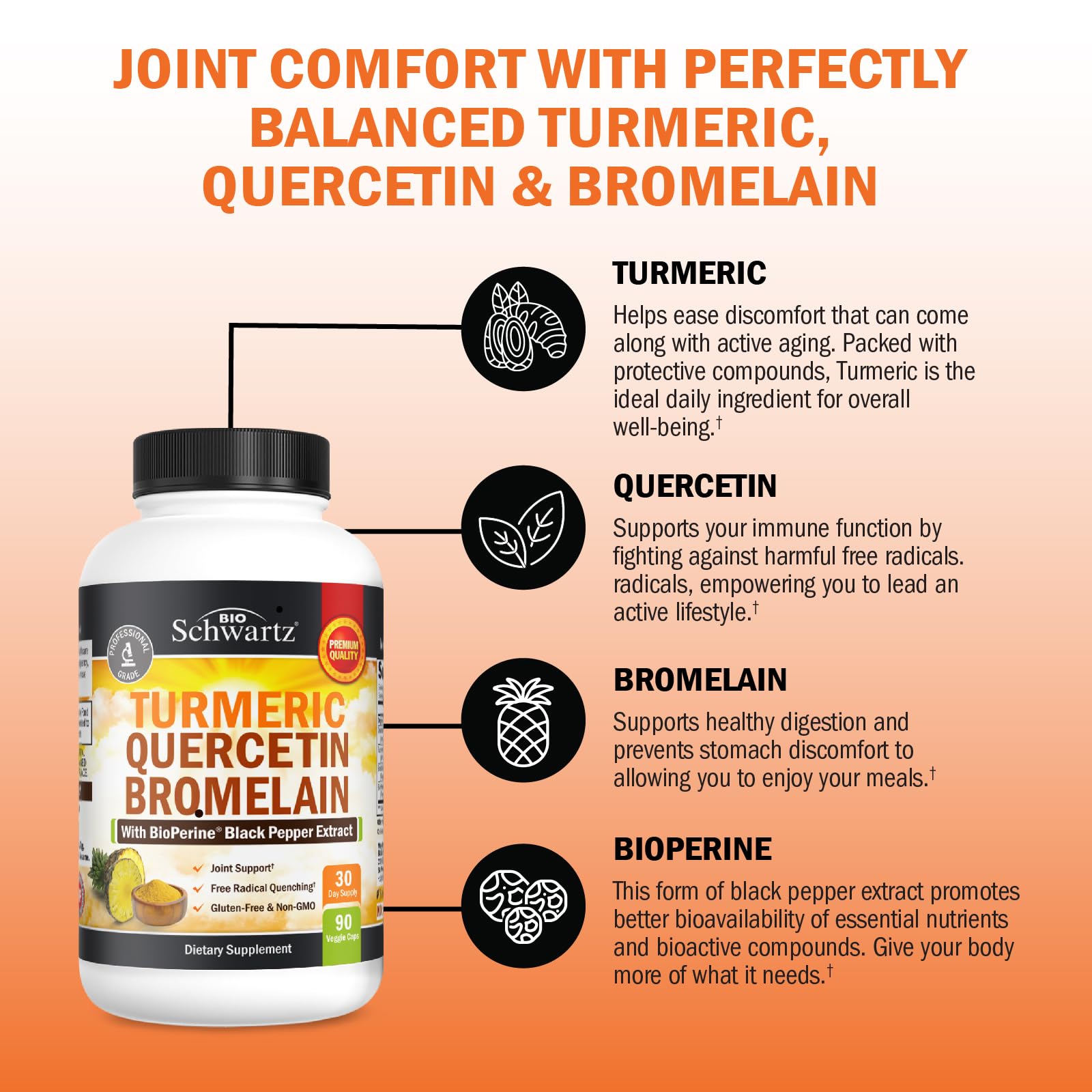BioSchwartz Turmeric Curcumin Quercetin Bromelain ingredients list