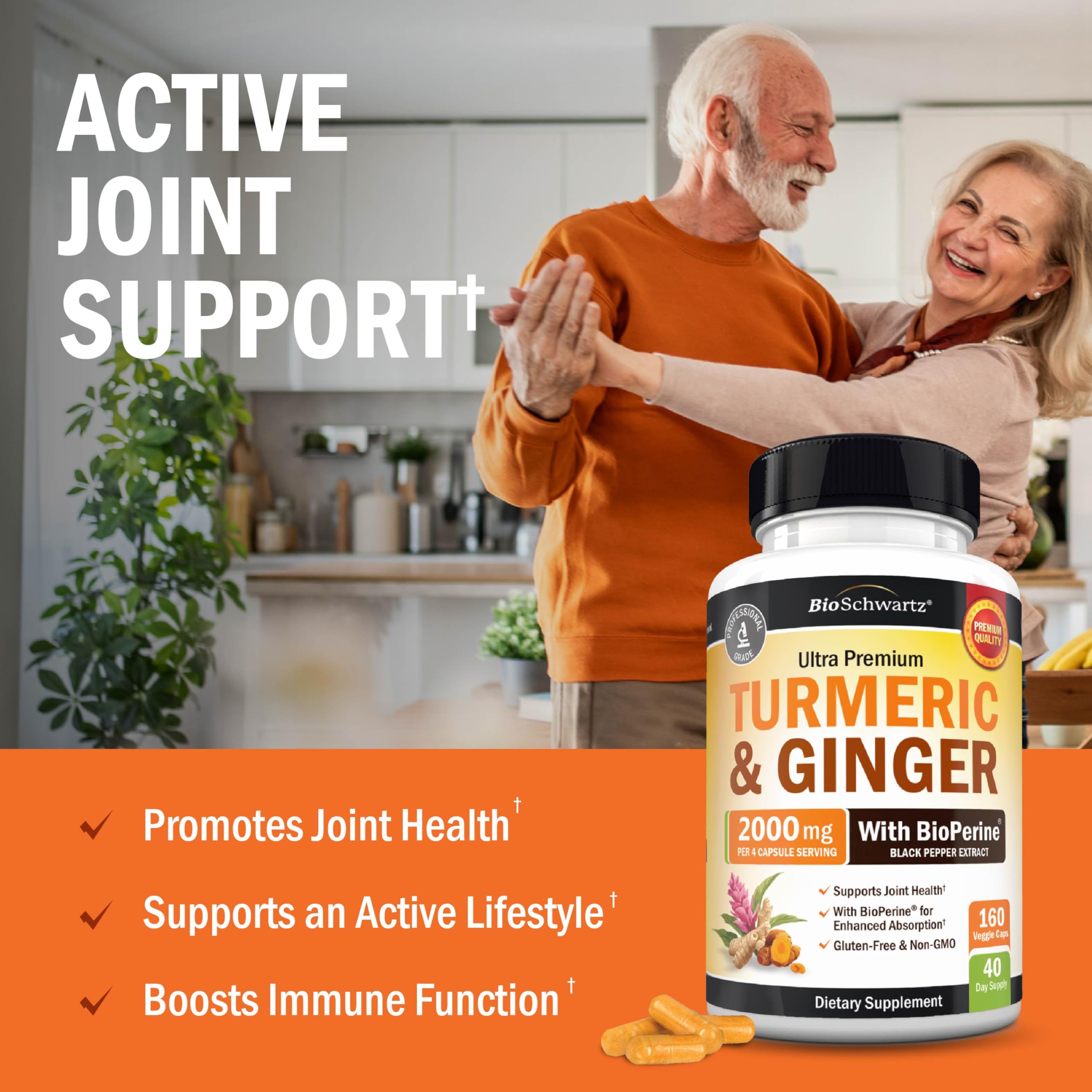 BioSchwartz Turmeric Ginger Supplement Capsules bottle with label