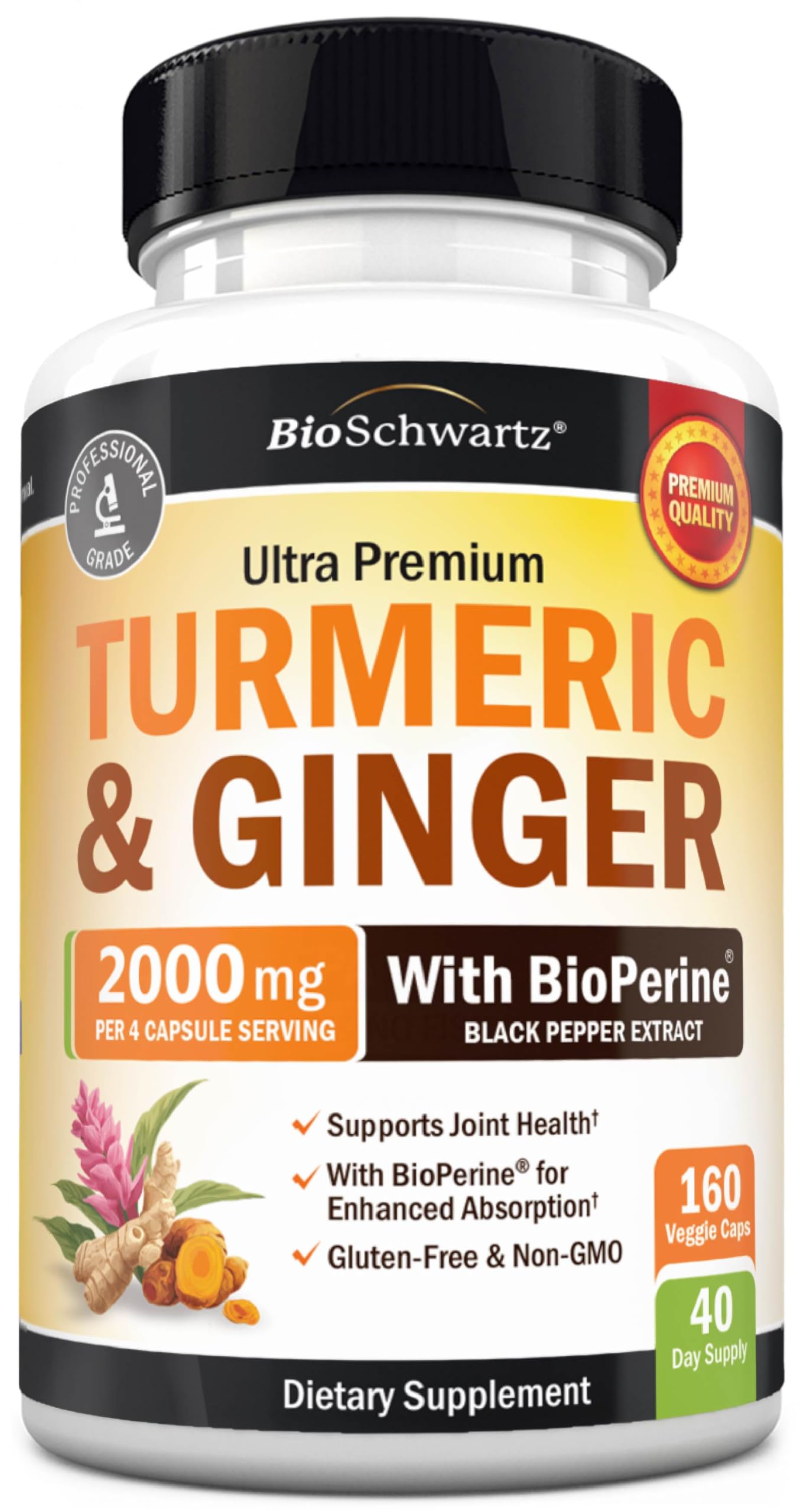 BioSchwartz Turmeric Ginger Supplement Capsules front view