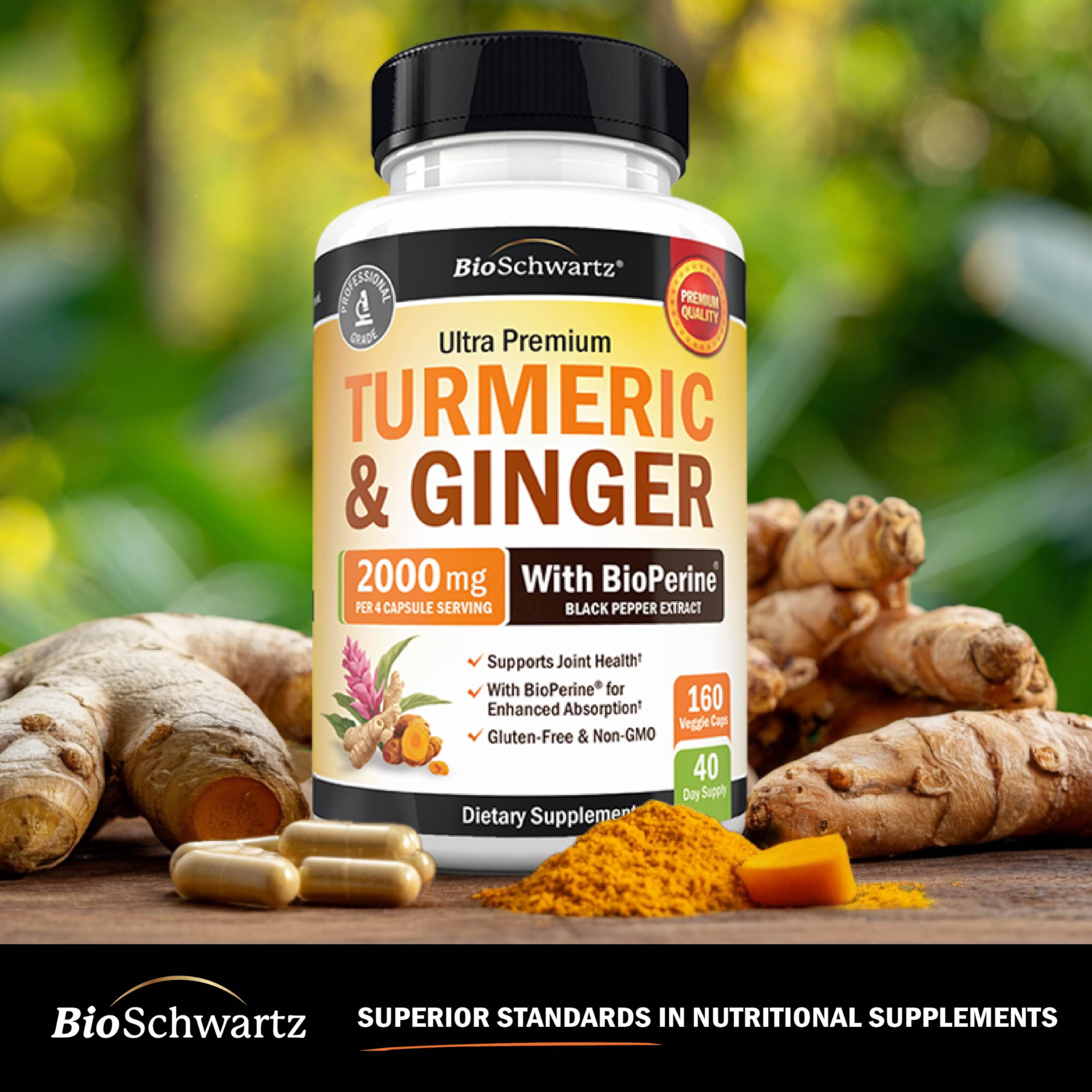 BioSchwartz Turmeric Ginger Supplement Capsules in hand