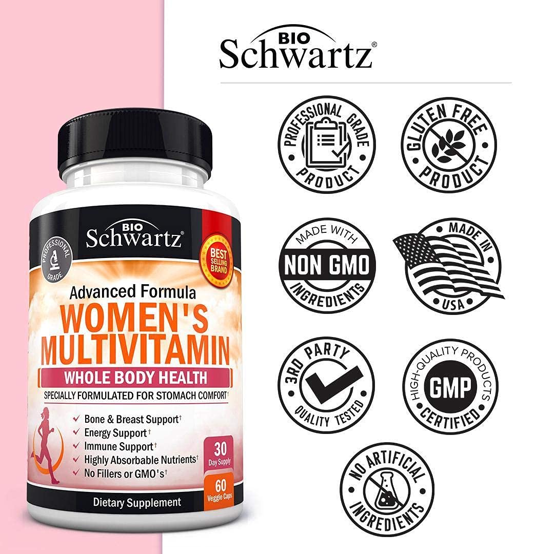 BioSchwartz Women's Multivitamin 100g capsules on a table
