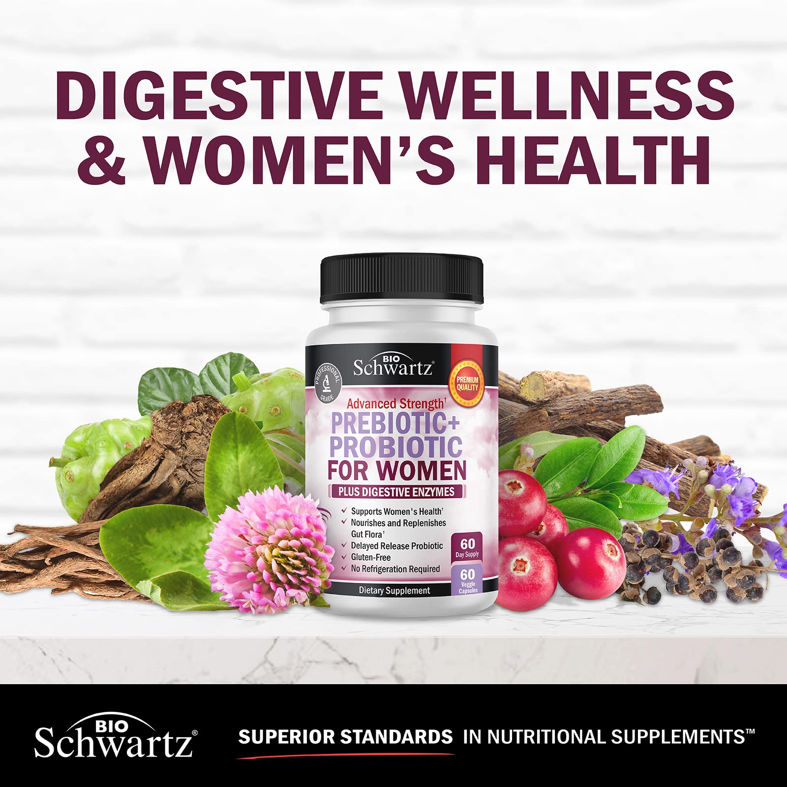 BioSchwartz Women's Probiotics & Prebiotics on a table