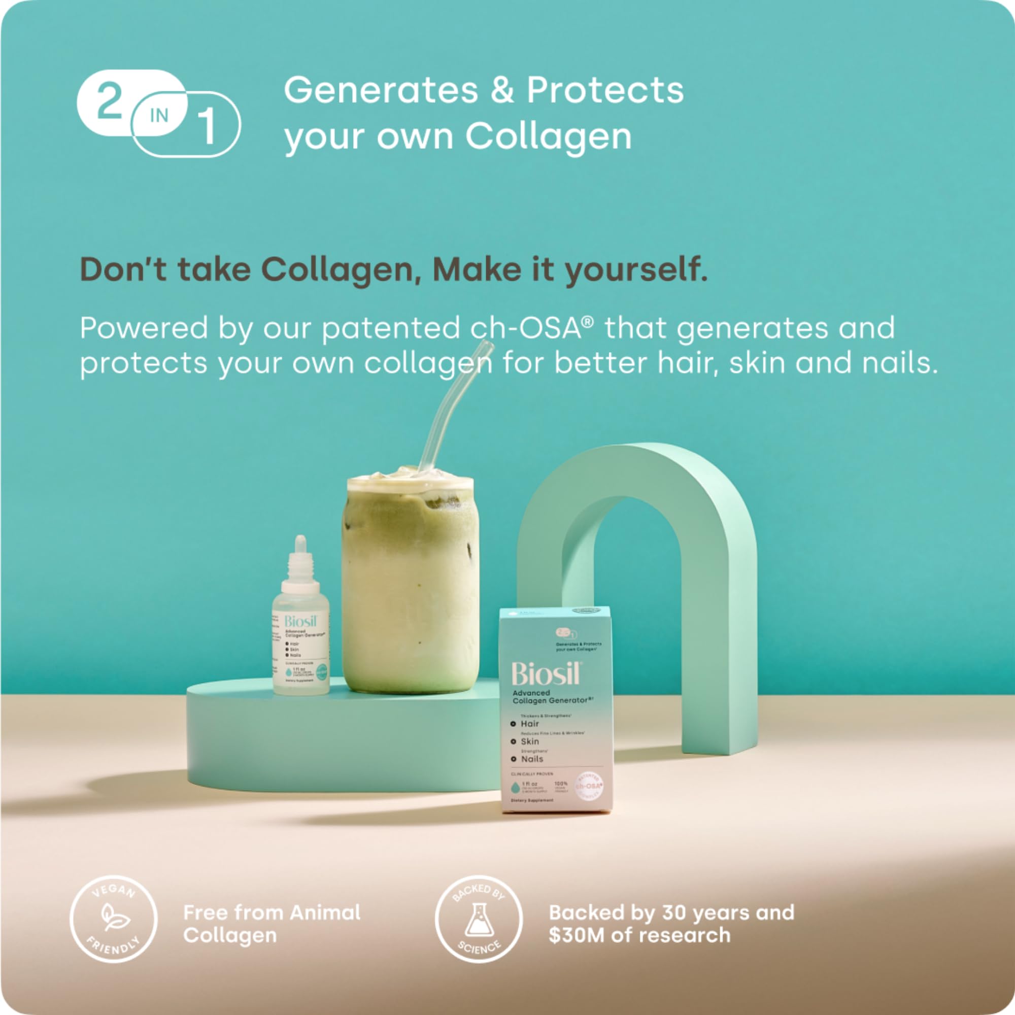Biosil Collagen Generator Liquid Drops with fresh fruits