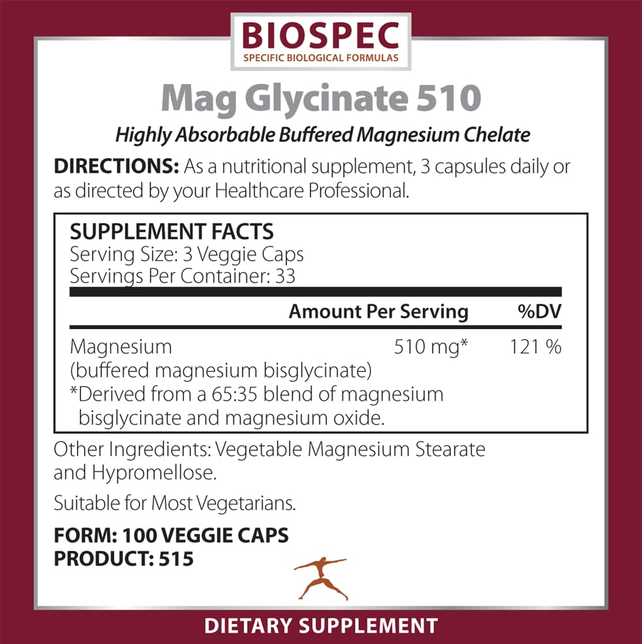 BIOSPEC NUTRITIONALS Magnesium Glycinate 510 side view