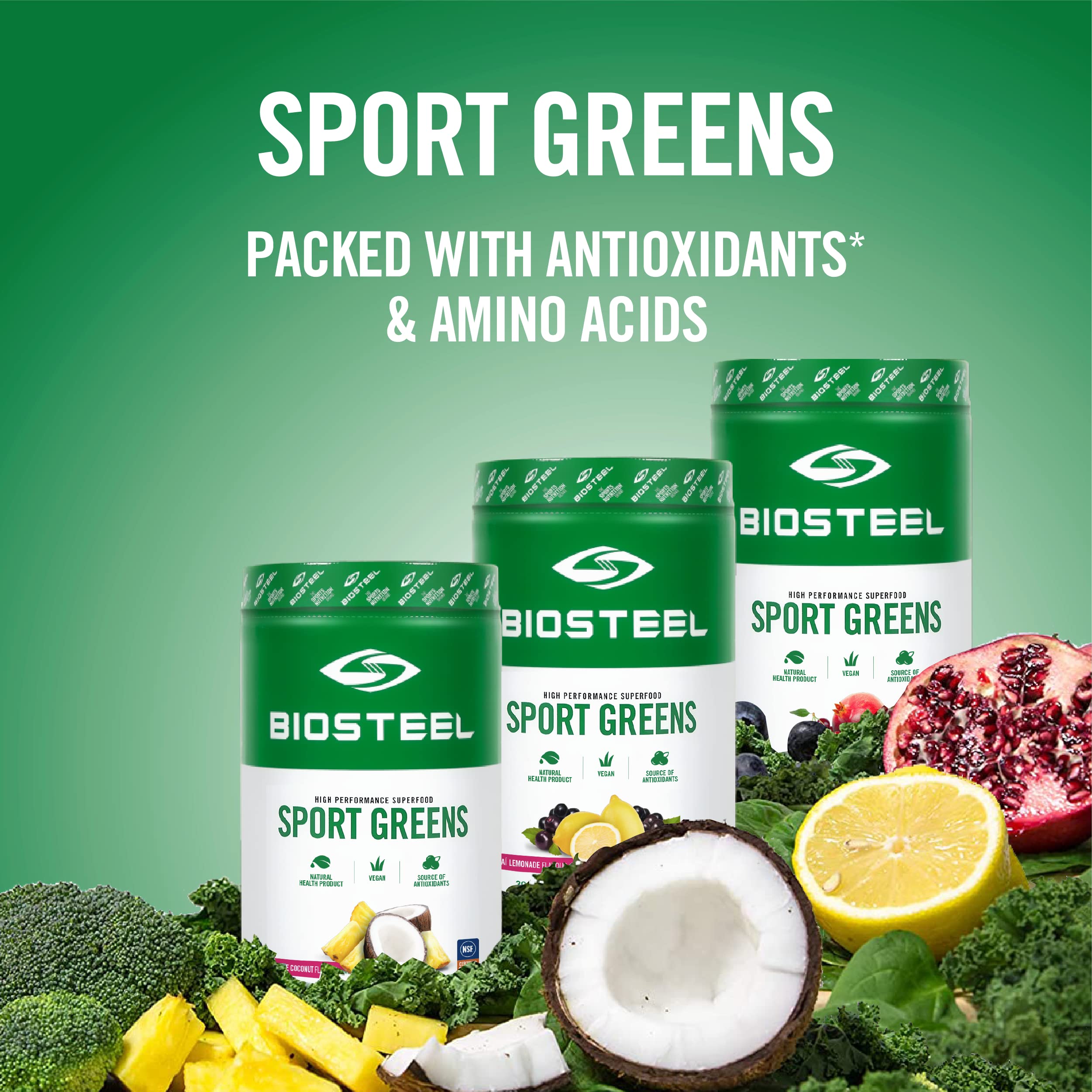 BIOSTEEL Sport Greens with fresh fruits and vegetables