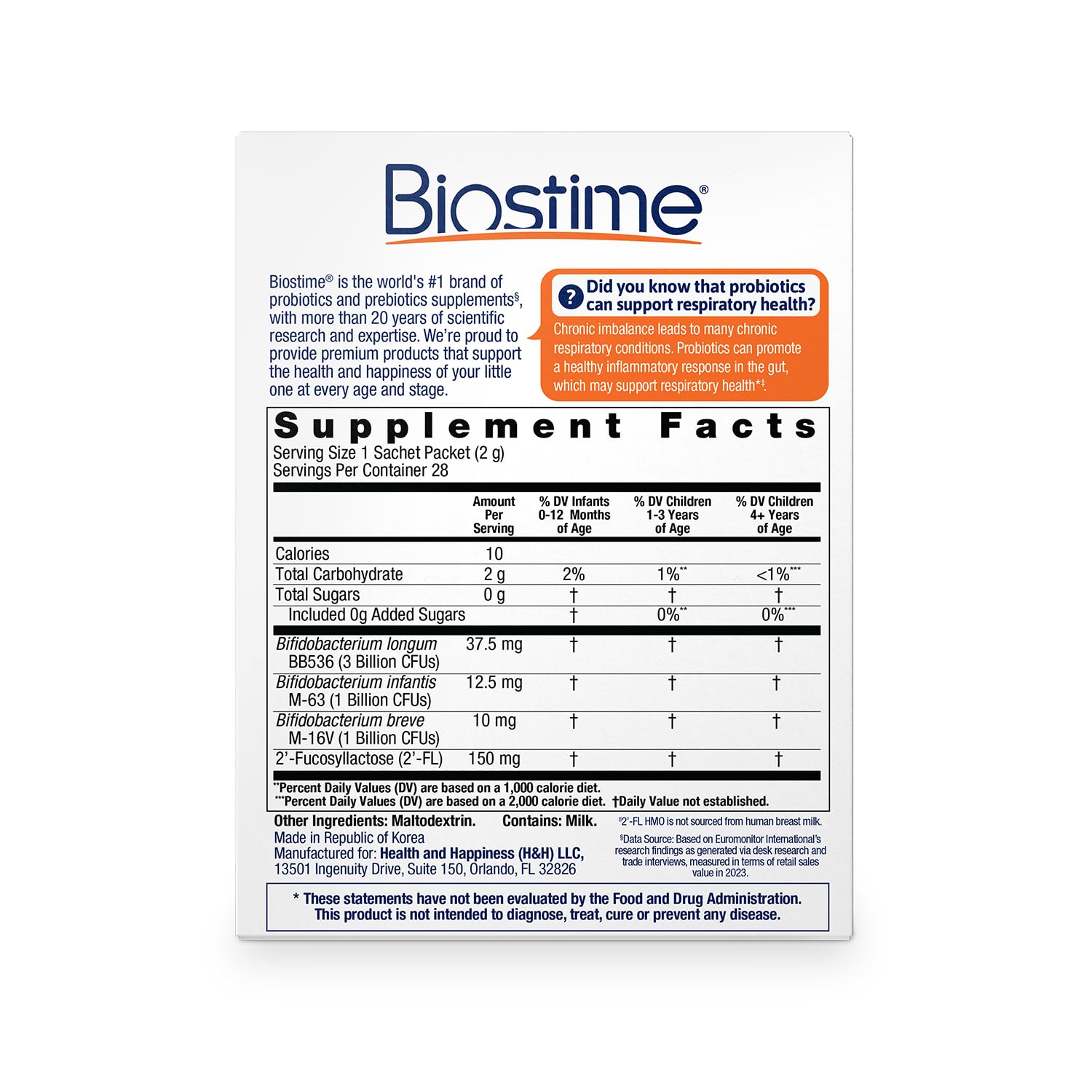 Biostime Kids Probiotic Supplement sachet close-up