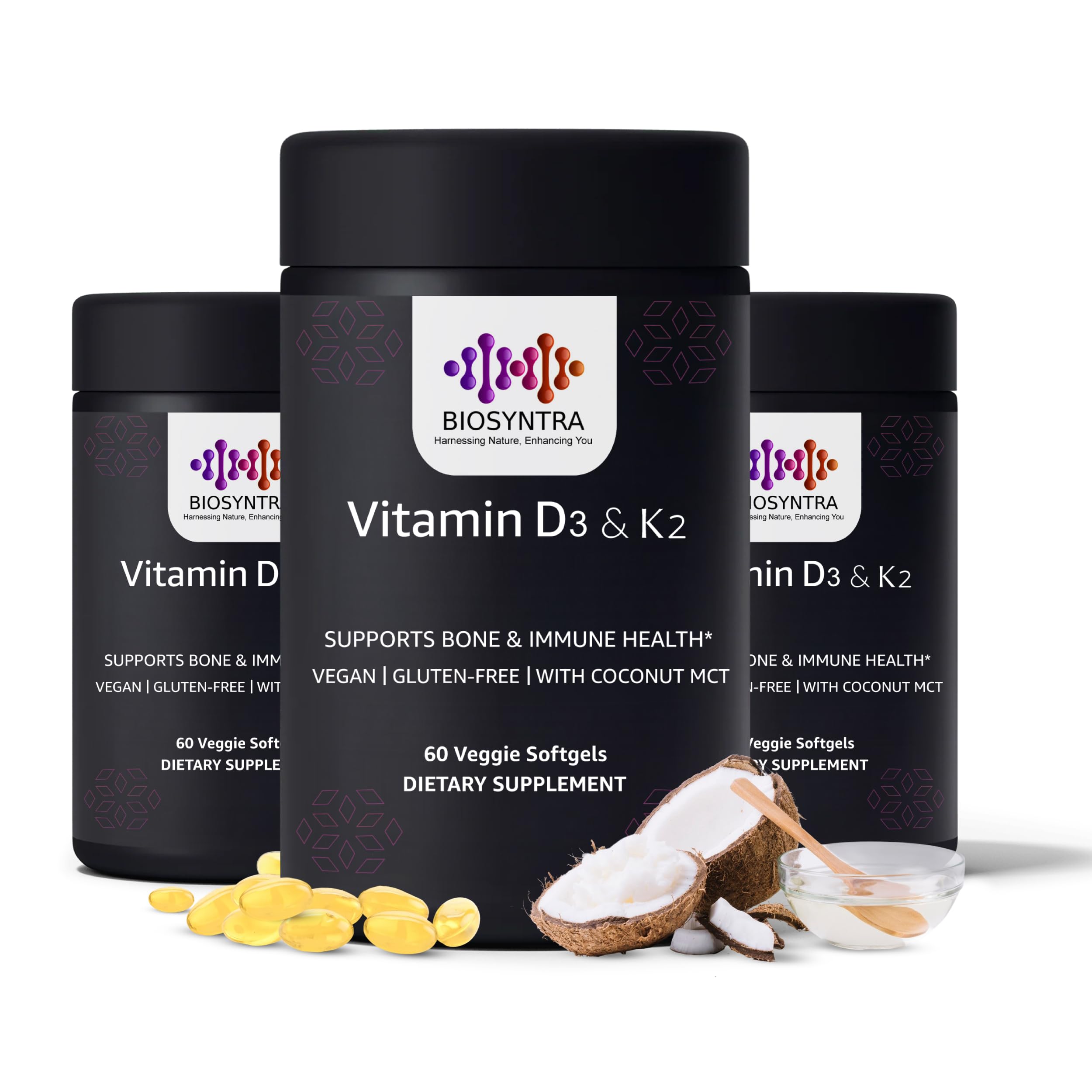 Biosyntra Vitamin D3 + K2 5000 IU softgel bottle front view