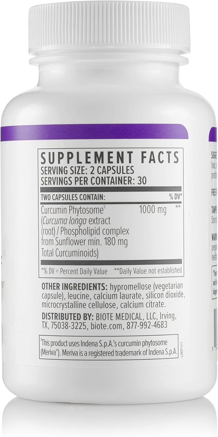 Biote Curcumin Phytosome Supplement 68g on a wooden table