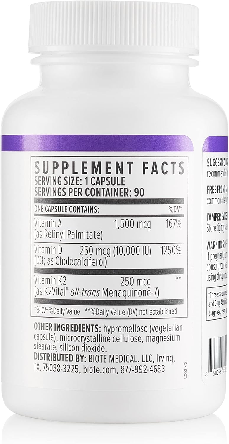 Biote Vitamin D Supplement 18g capsules on a wooden table