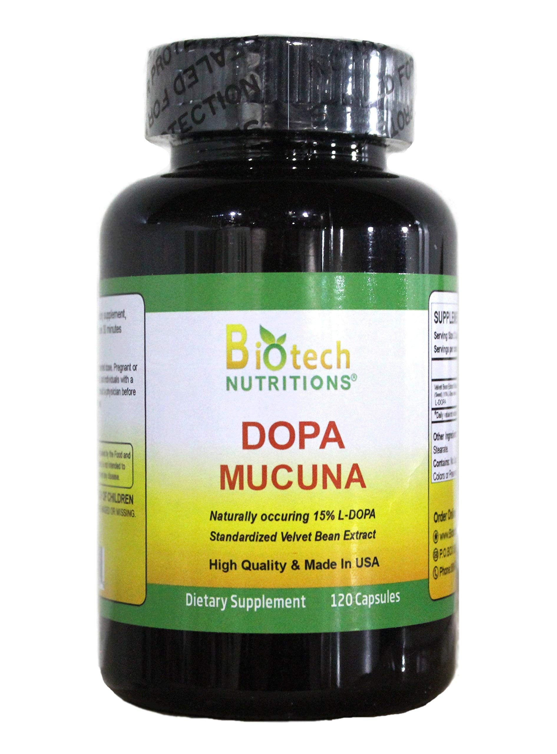 Biotech Nutritions Dopa Mucuna 120 Vegetable Capsules front view