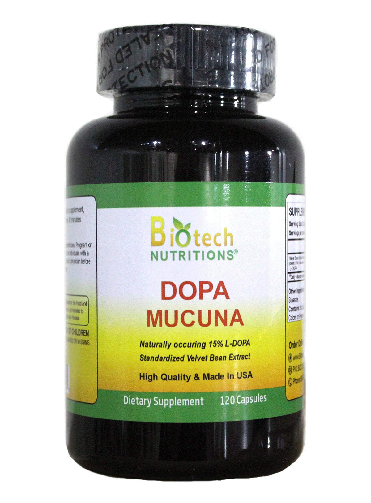 Biotech Nutritions Dopa Mucuna 120 Vegetable Capsules front view