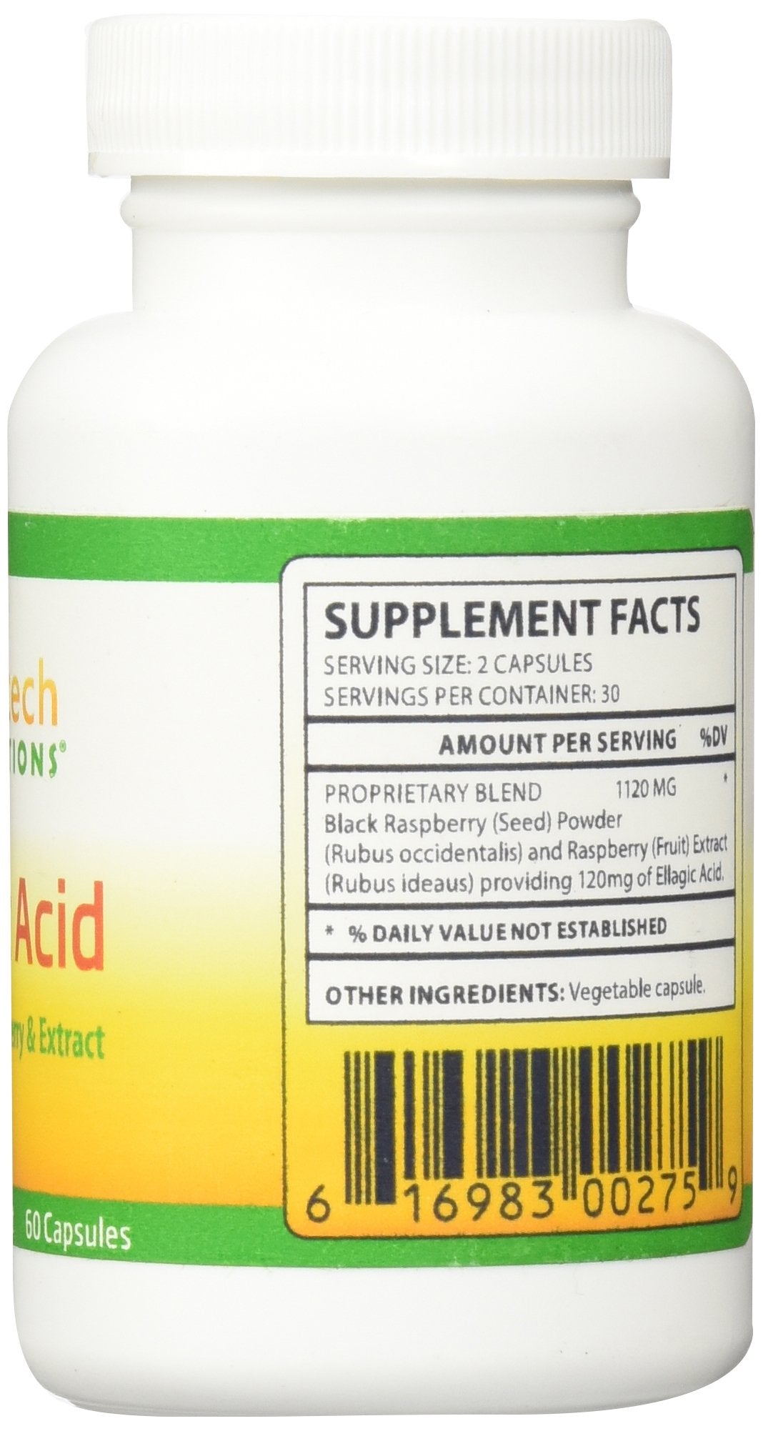 Biotech Nutritions Ellagic Acid 60 vegetable capsules side view