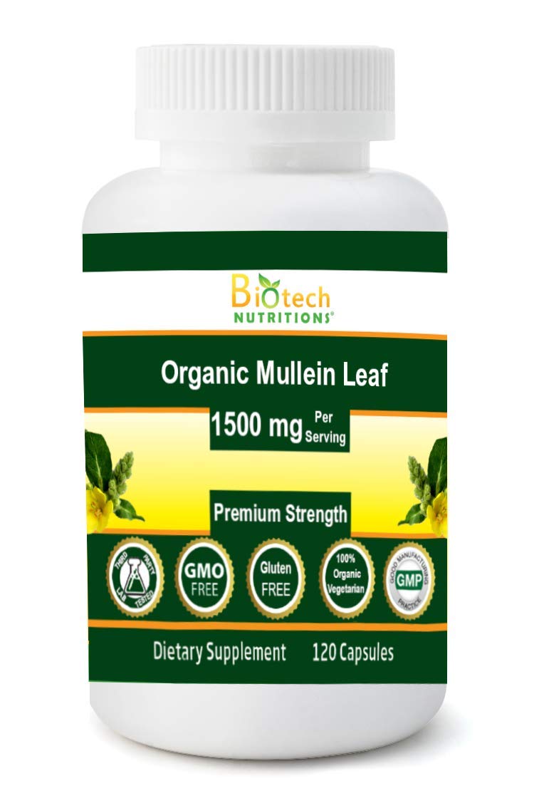 Biotech Nutritions Organic Mullein Leaf Capsules 1500 mg front view