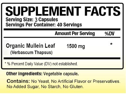 Biotech Nutritions Organic Mullein Leaf Capsules 1500 mg side view