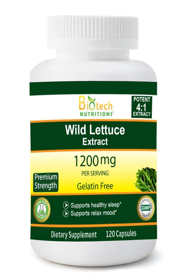 Biotech Nutritions Wild Lettuce Extract 1200 mg vegetable capsules front view