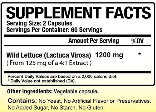 Biotech Nutritions Wild Lettuce Extract 1200 mg vegetable capsules side view