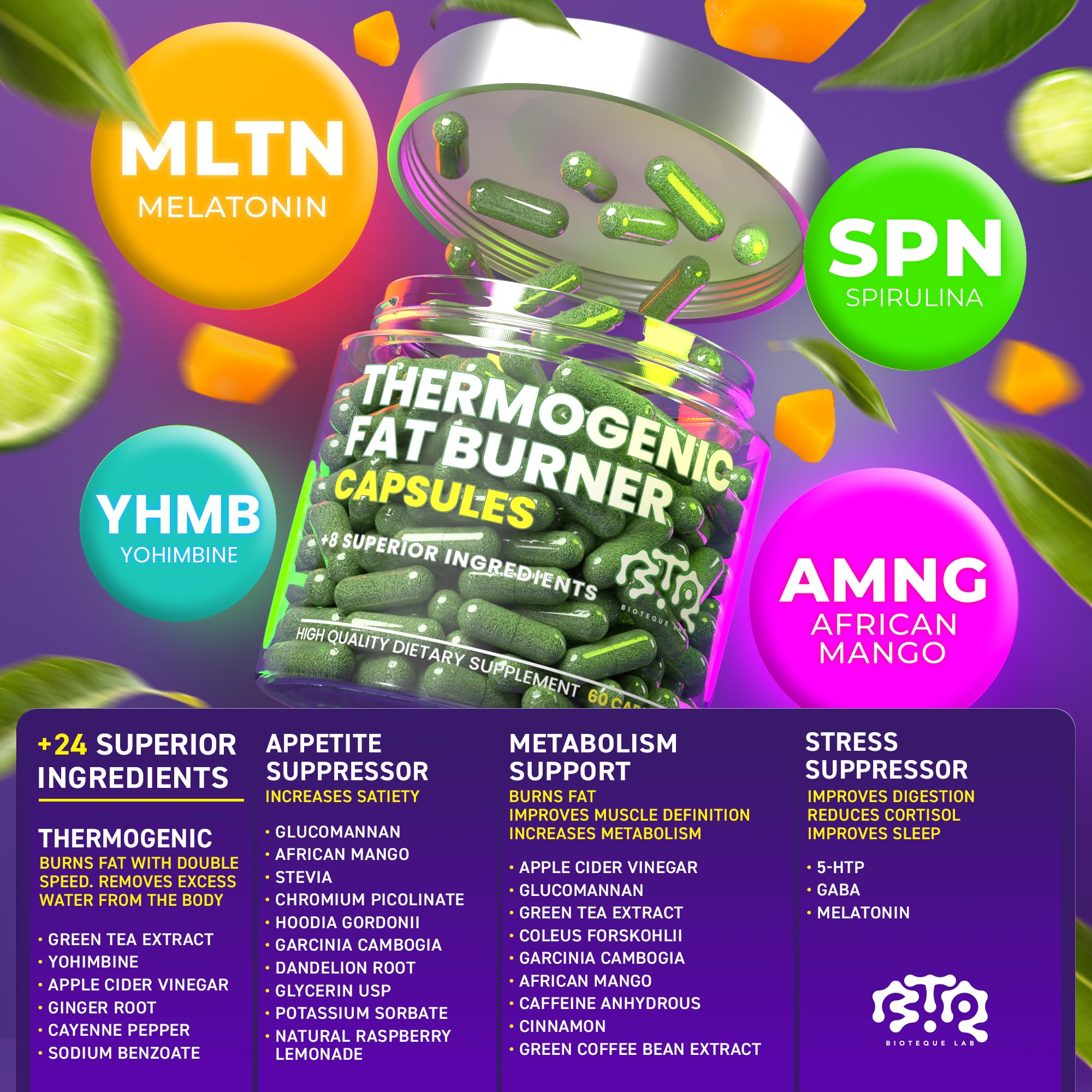 BIOTEQUELAB Fat Burner Supplement with Green Tea and Garcinia Cambogia