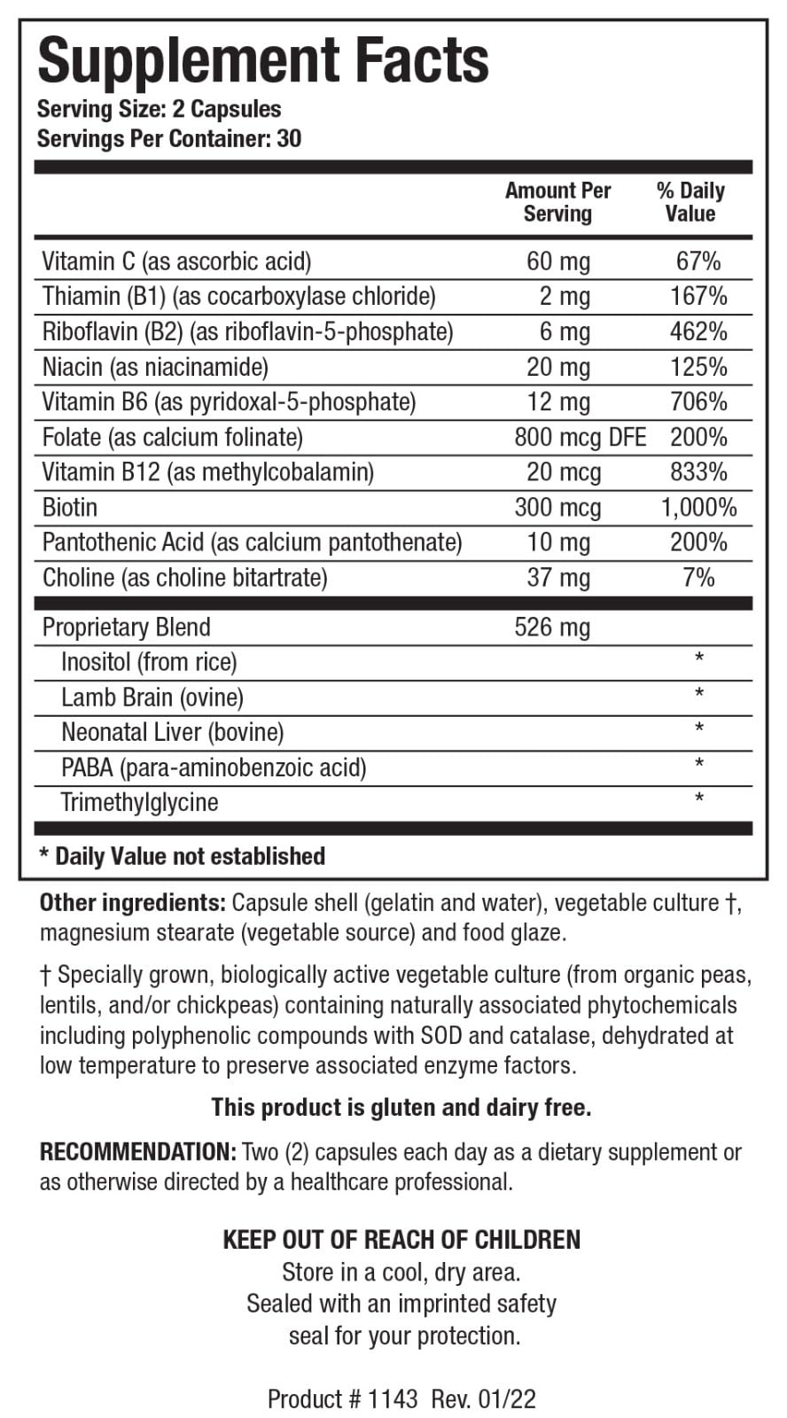 BIOTICS RESEARCH B-Complex supplement ingredients list