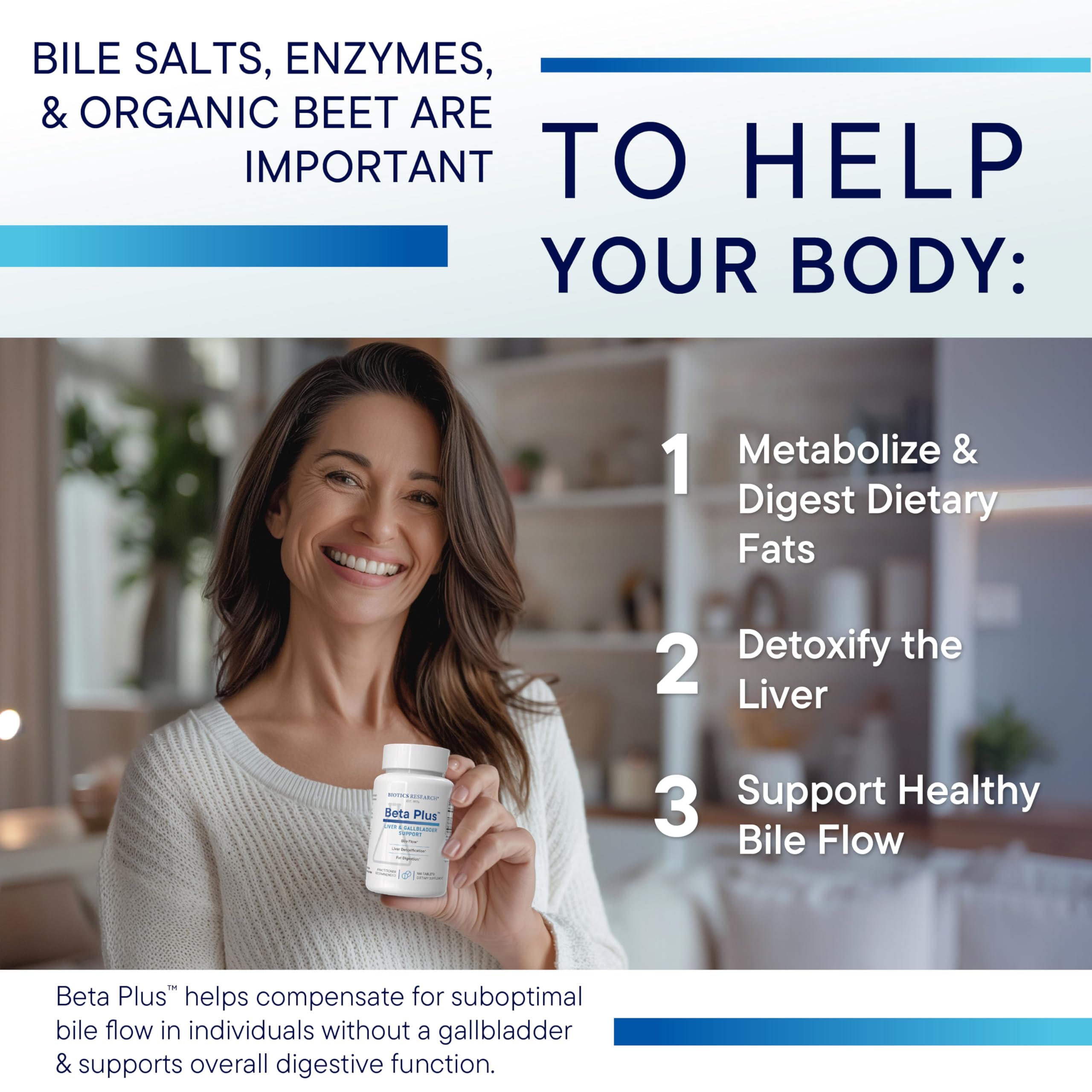 BIOTICS RESEARCH Beta-Plus bottle on a kitchen counter