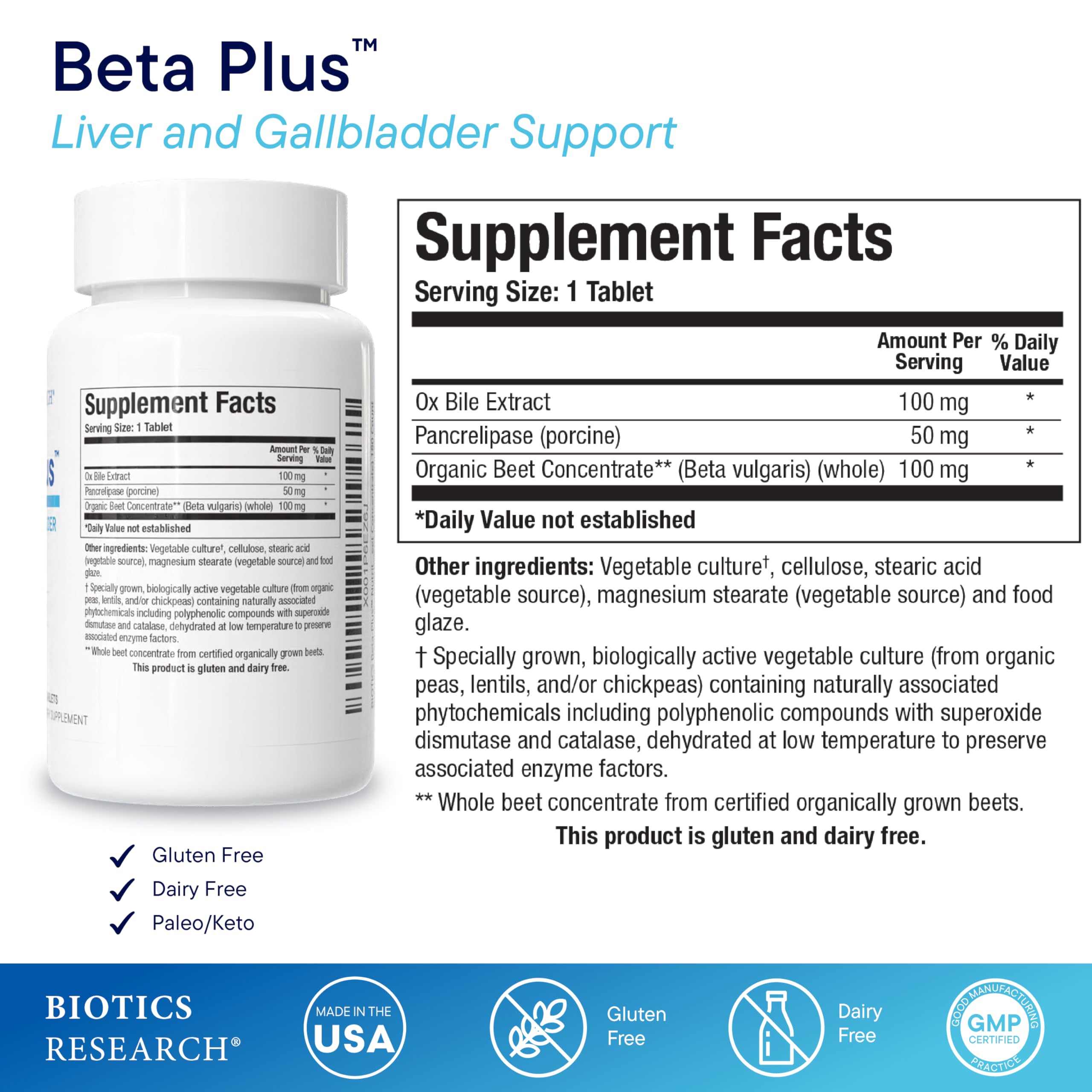 BIOTICS RESEARCH Beta-Plus daily Supplement side view