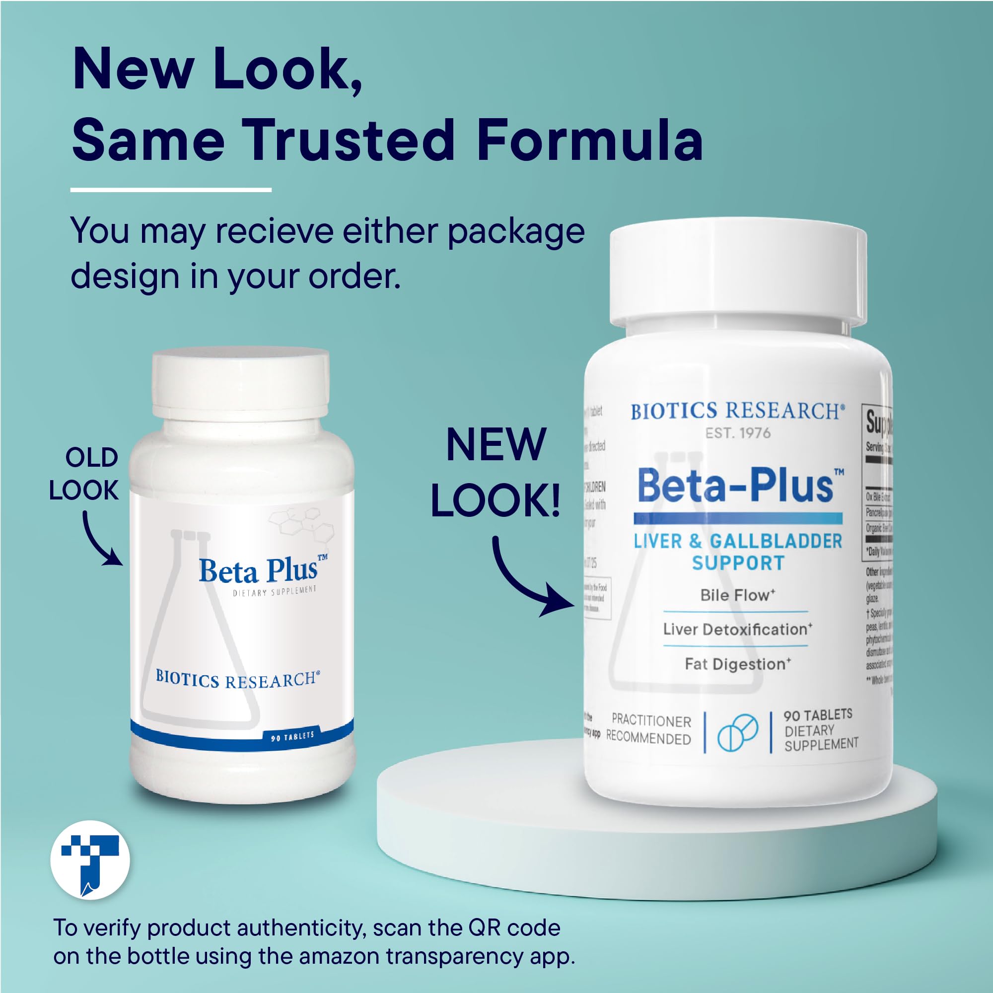 BIOTICS RESEARCH Beta-Plus supplement in a hand for size comparison