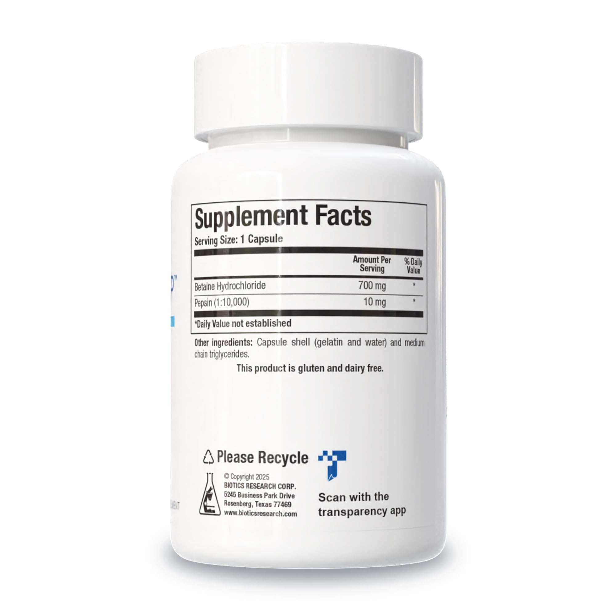 BIOTICS RESEARCH Betaine Plus HP supplement side view