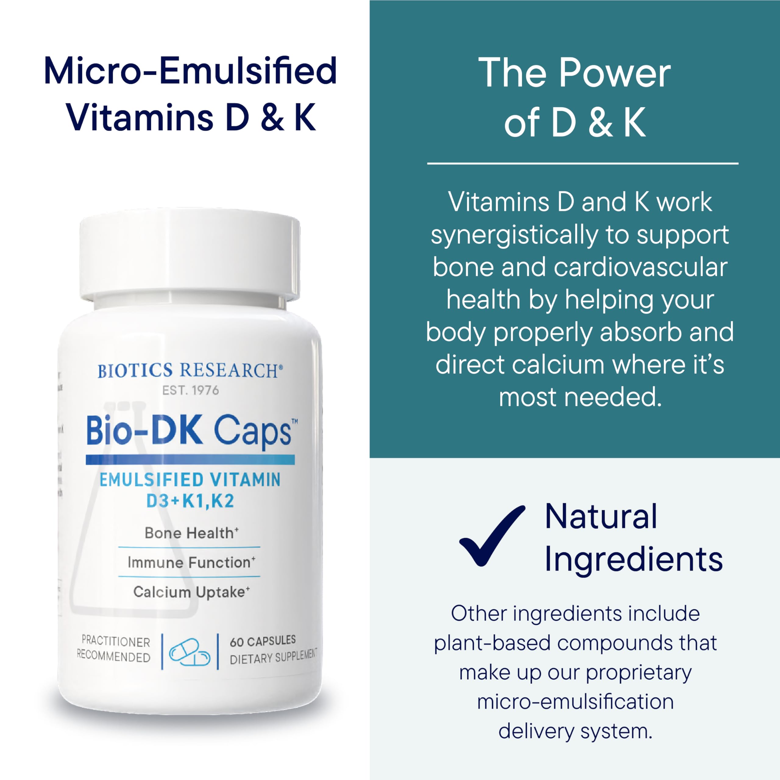 BIOTICS RESEARCH Bio-DK Caps open bottle showing capsules