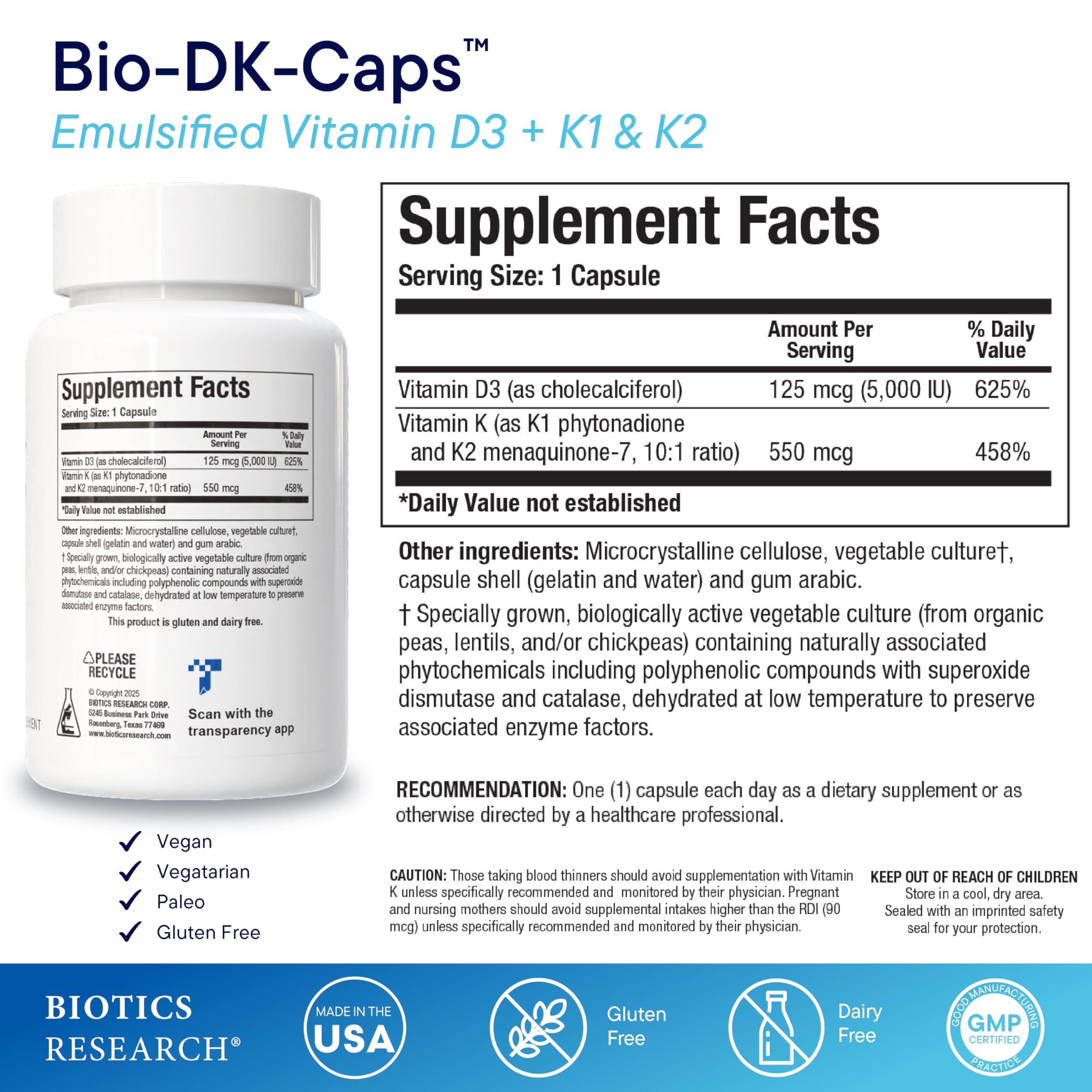 BIOTICS RESEARCH Bio-DK Caps side view showing capsule details