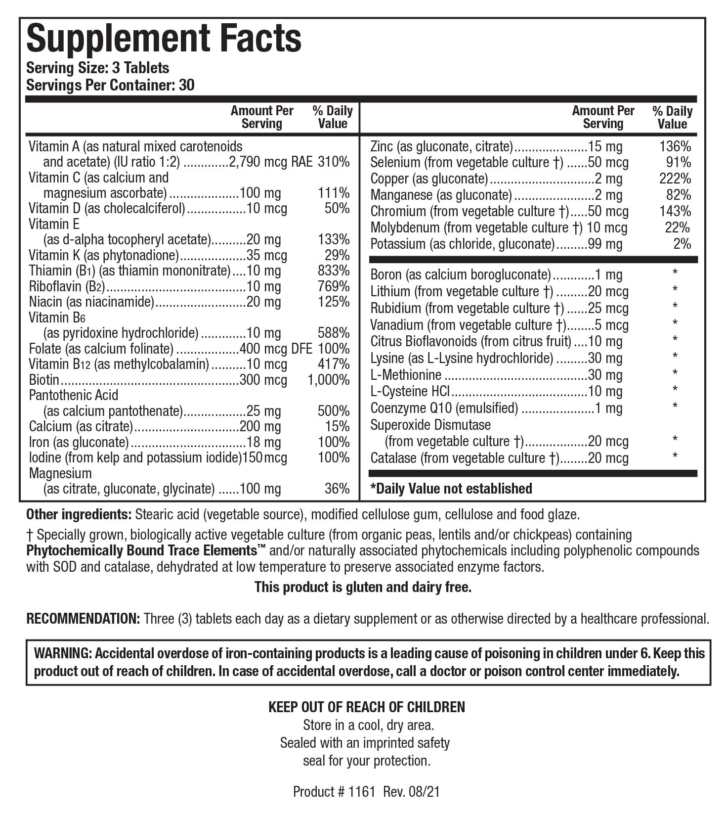 BIOTICS RESEARCH Bio-Multi Plus 159g back view