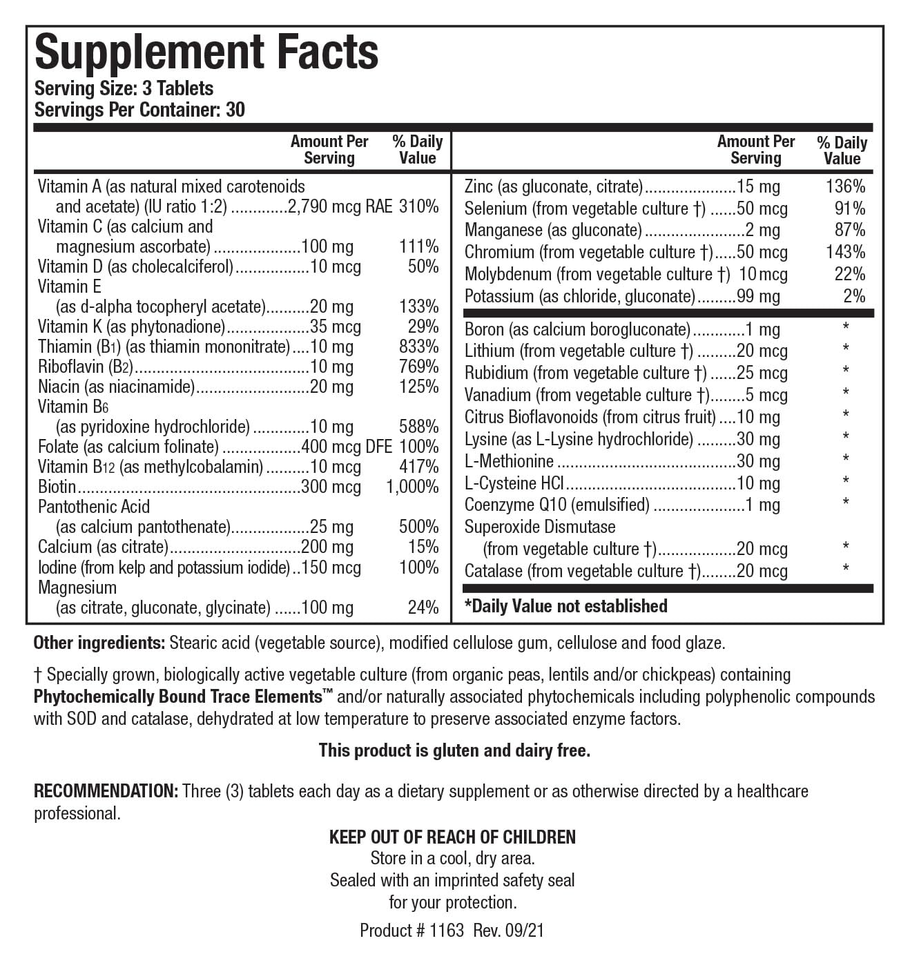 BIOTICS RESEARCH Bio-Multi Plus back view with ingredient list