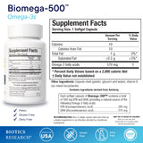 BIOTICS RESEARCH Biomega-500 Omega-3 Capsules side view
