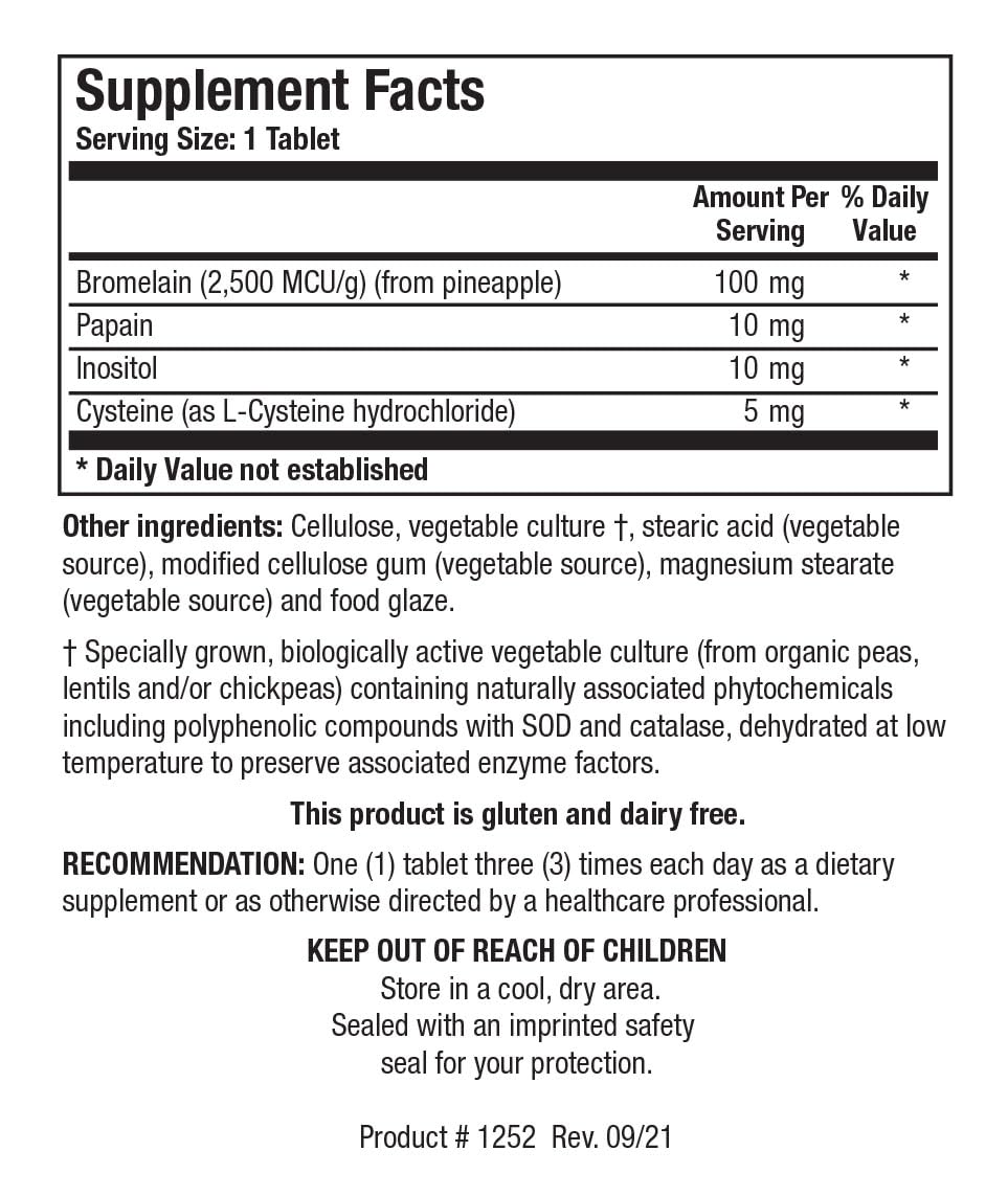 BIOTICS RESEARCH Bromelain Plus supplement back view with ingredient list