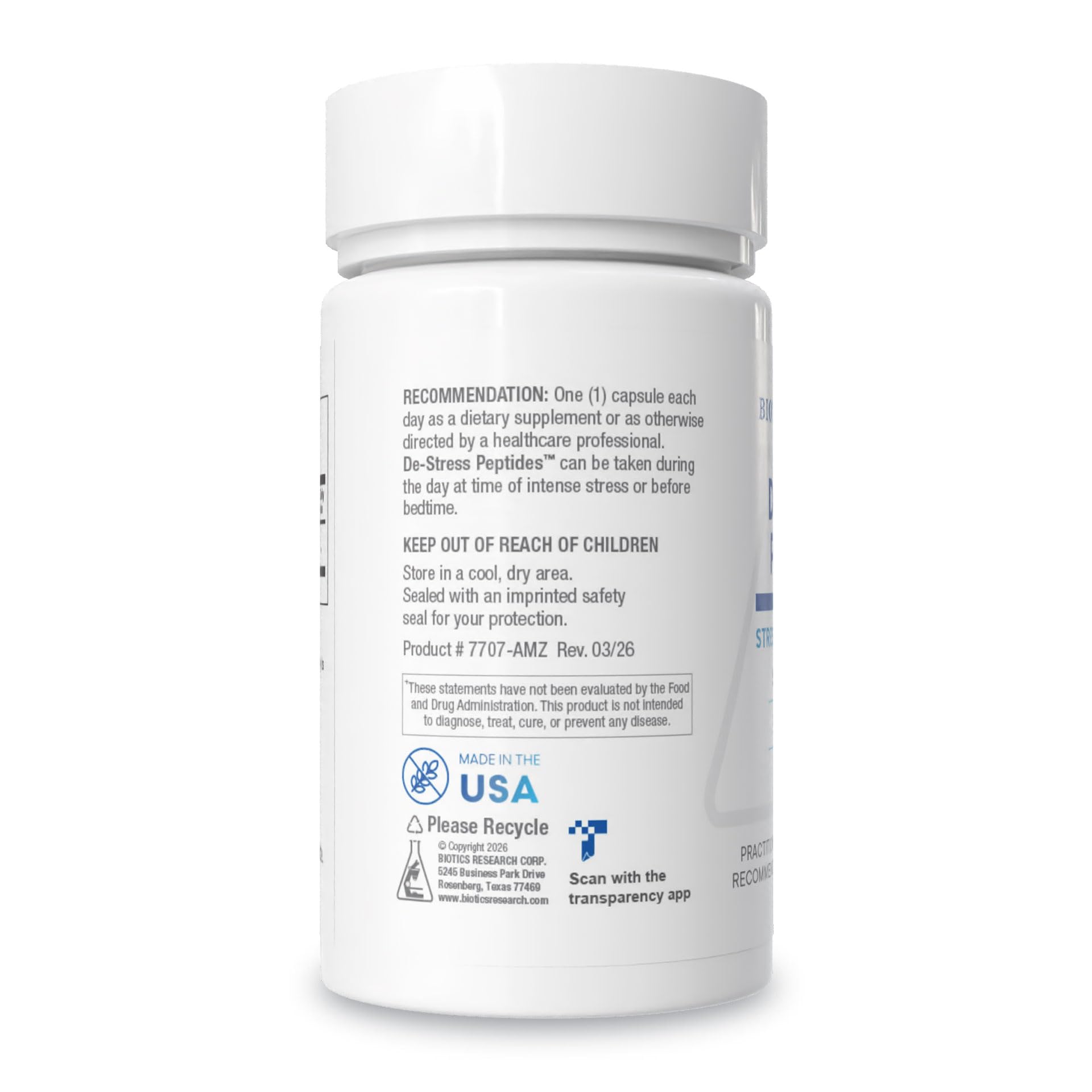 BIOTICS RESEARCH De-Stress™ Hydrolysate Capsules ingredients list
