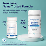 BIOTICS RESEARCH De-Stress™ Hydrolysate Capsules on a wooden table