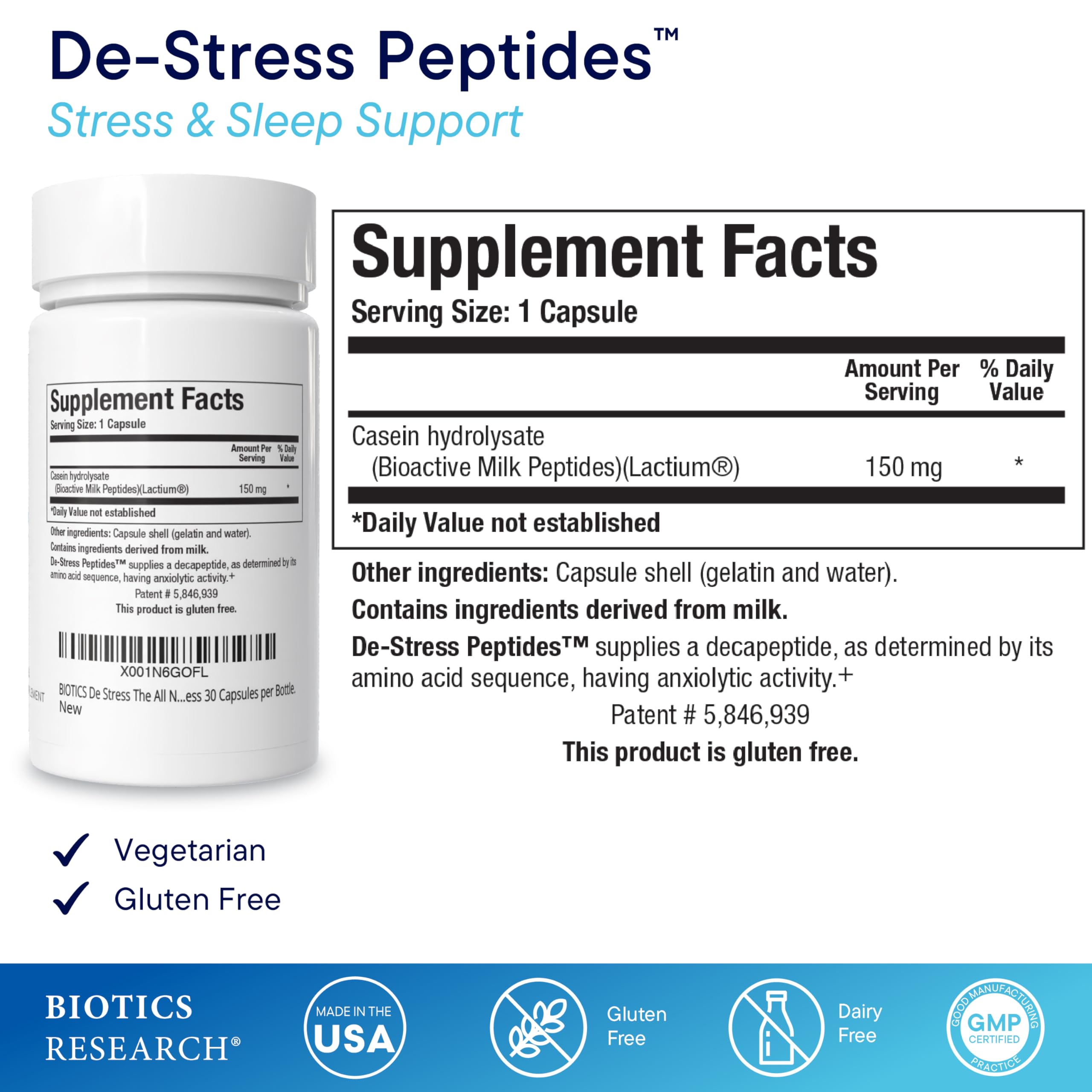 BIOTICS RESEARCH De-Stress™ Hydrolysate Capsules side view