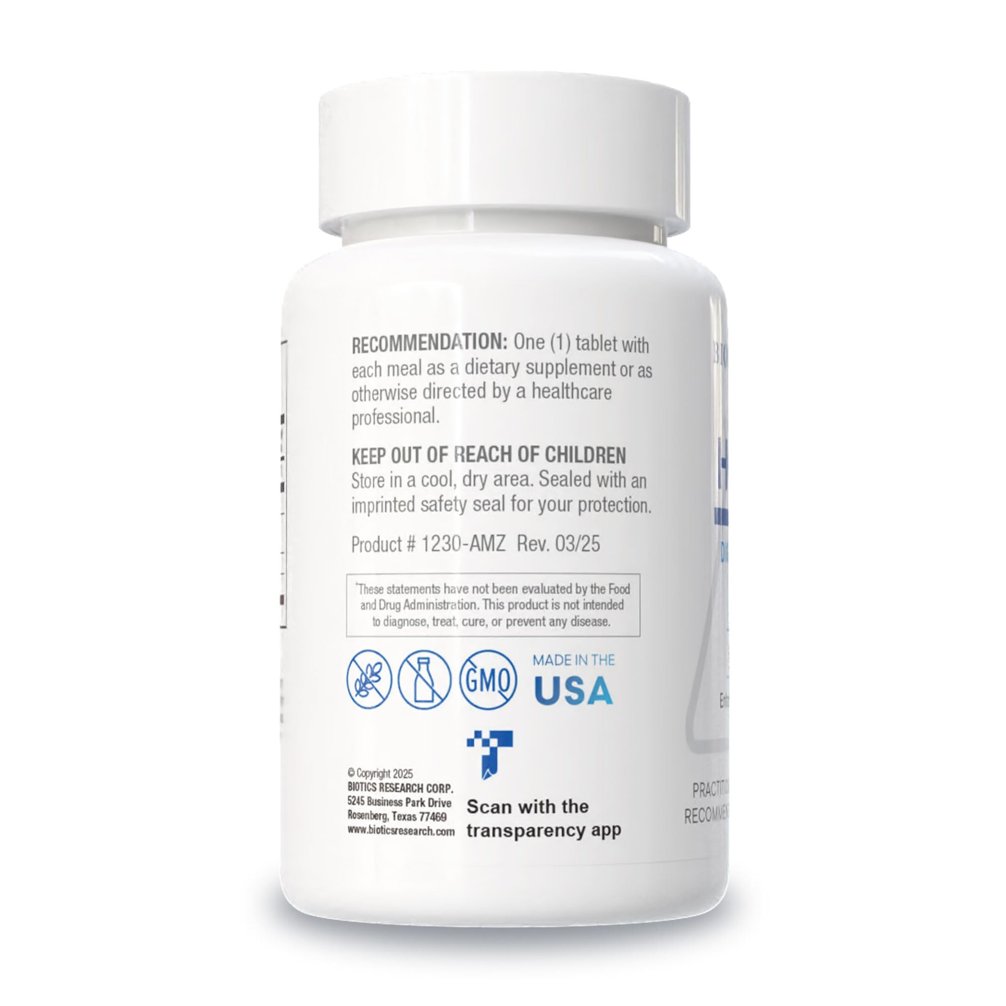 BIOTICS RESEARCH HCl-Plus Supplement capsules close-up