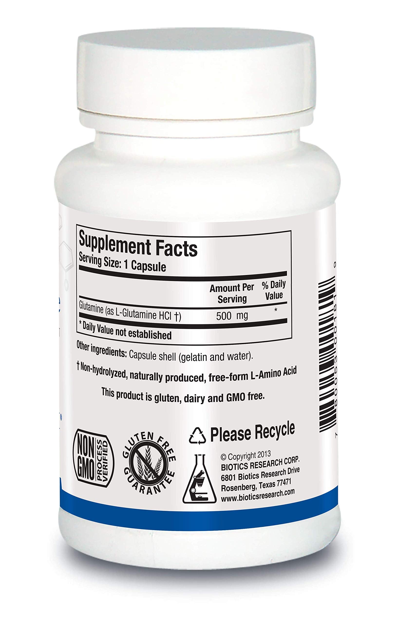 BIOTICS RESEARCH L-Glutamine 230g capsule bottle side view