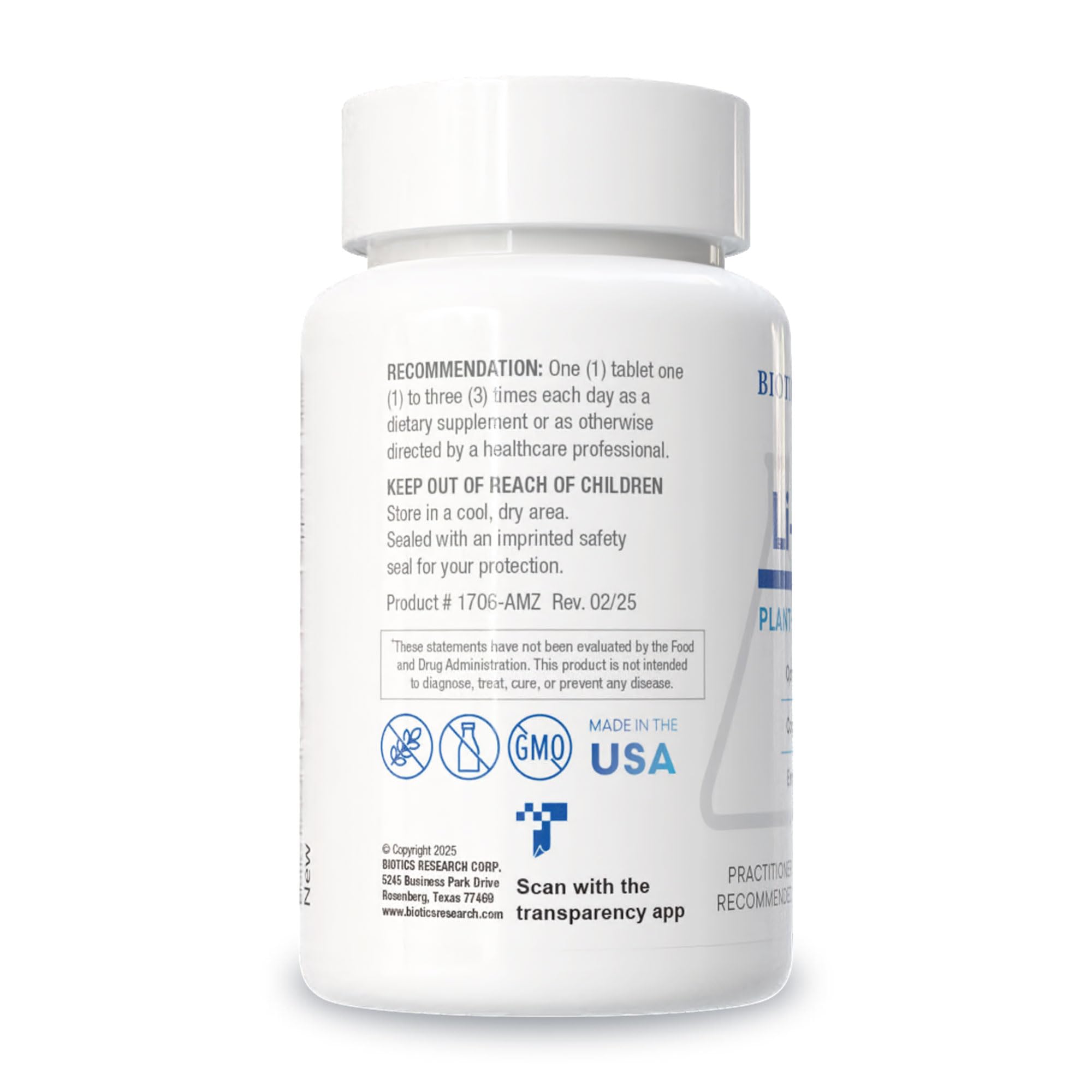 BIOTICS RESEARCH Li-Zyme Lithium Supplement back view with ingredients