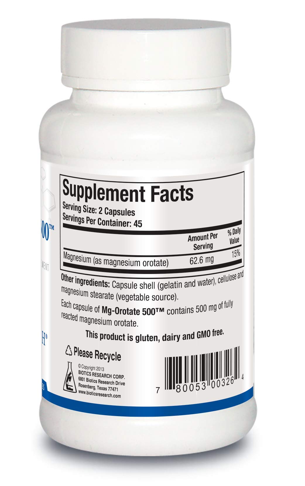 BIOTICS RESEARCH Magnesium Orotate 500mg Supplement capsule close-up
